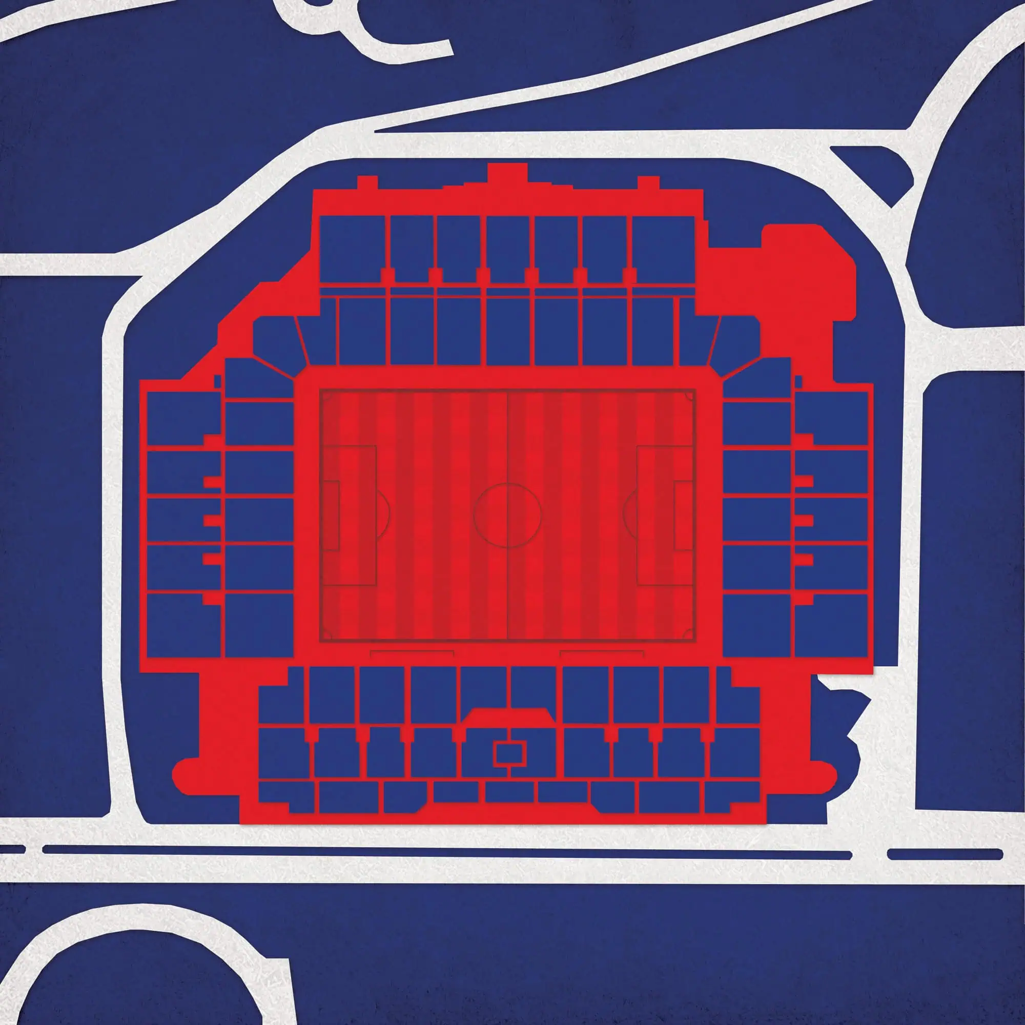 Detailed map of a stadium showing surrounding streets, ideal for sports fans and event attendees planning their visit.