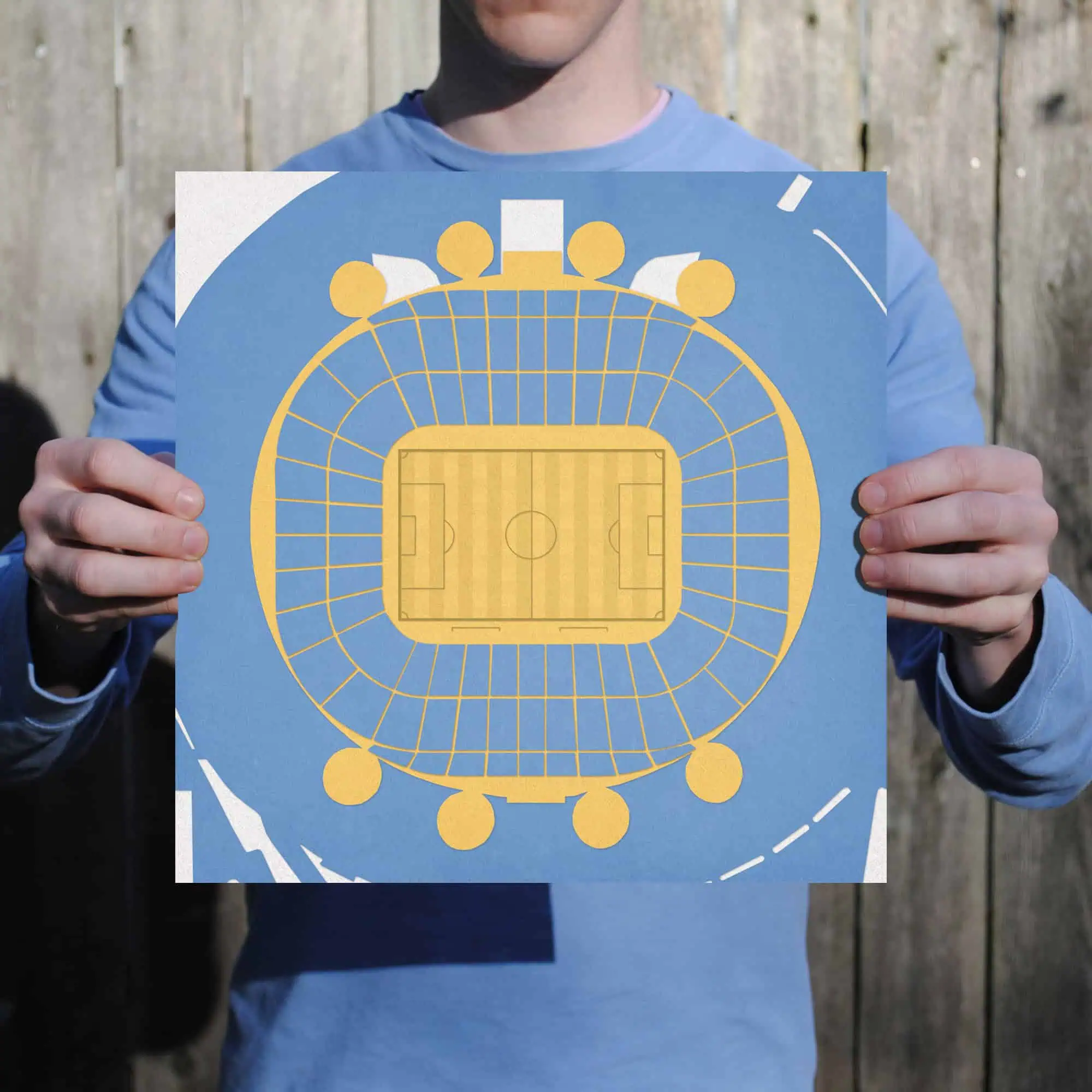 Stadium seating chart for soccer or football match, showing seating layout and field view for sports event planning.