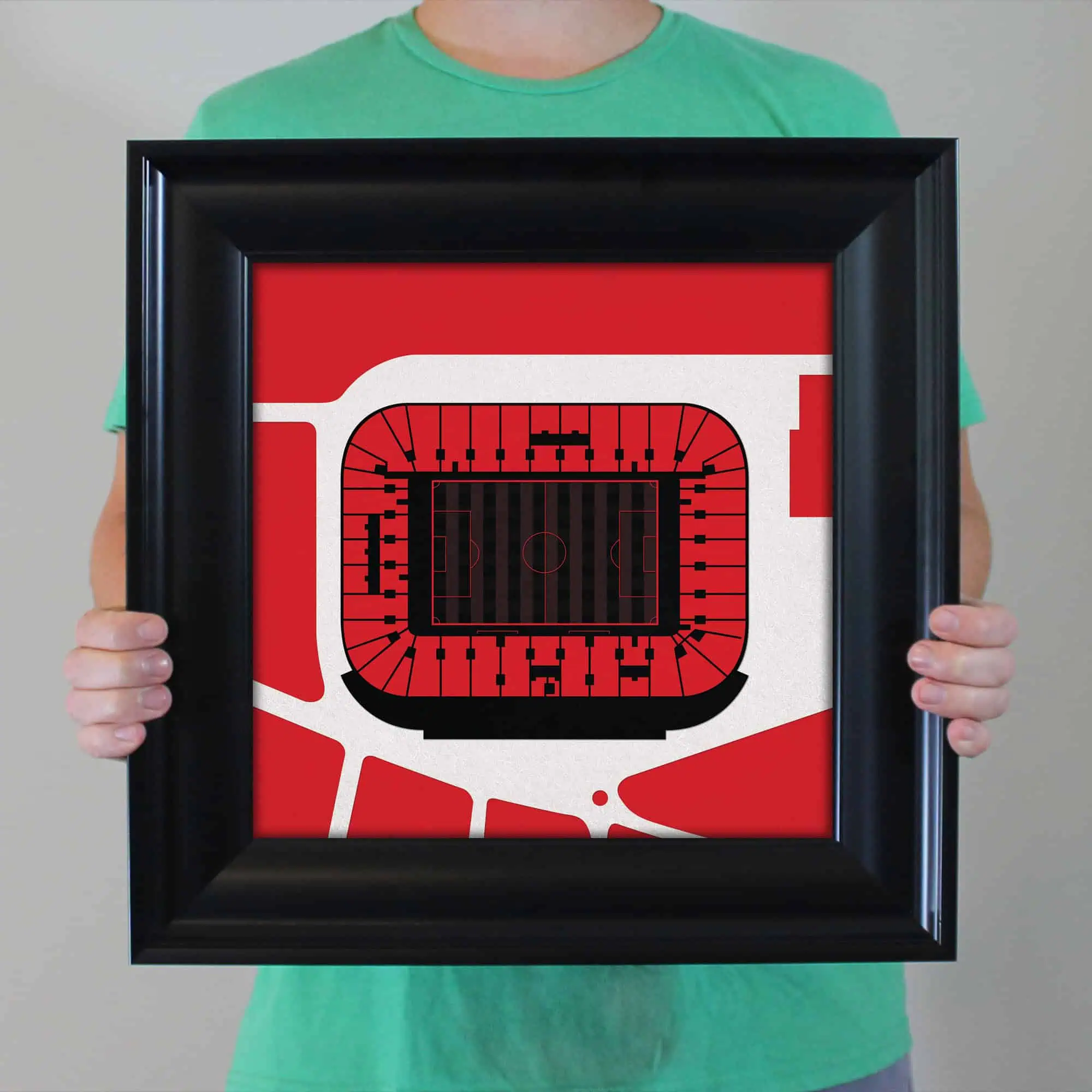 Colorful hockey arena stadium map artwork framed for sports fans and hockey enthusiasts, featuring a detailed layout of a hockey rink and seating arrangement, perfect for home decor or sports memorabilia collections.