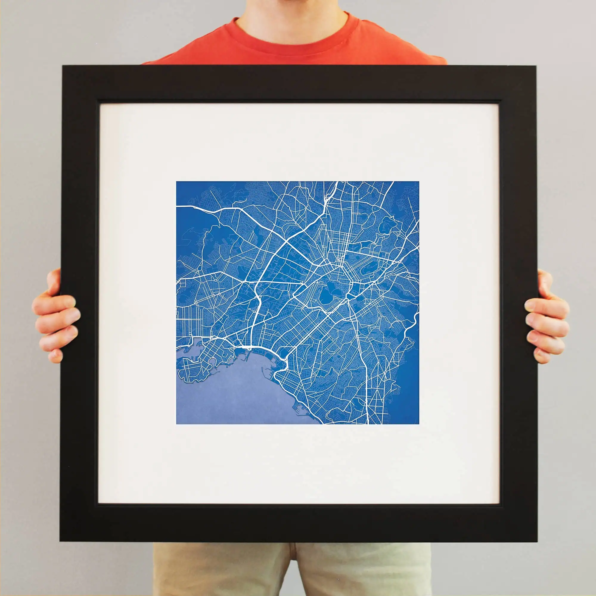 Detailed city map artwork featuring street layouts and transportation routes, perfect for home or office decor.