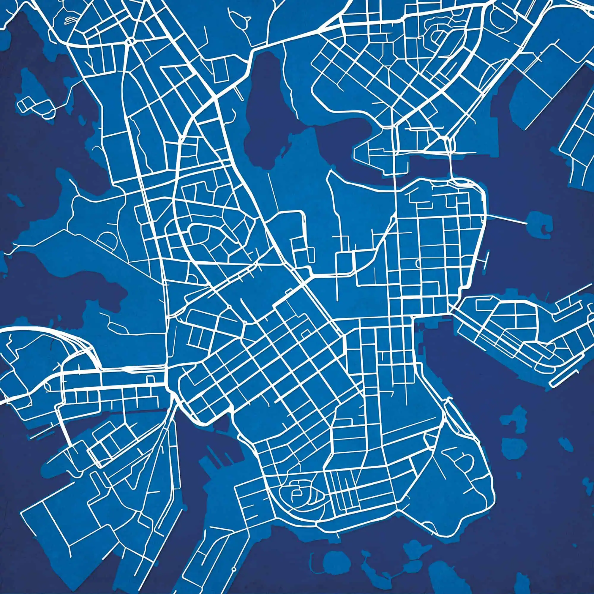 Detailed city map highlighting streets, waterways, and urban layout for geographic orientation and navigation purposes. Perfect for travelers, city planners, and map enthusiasts.