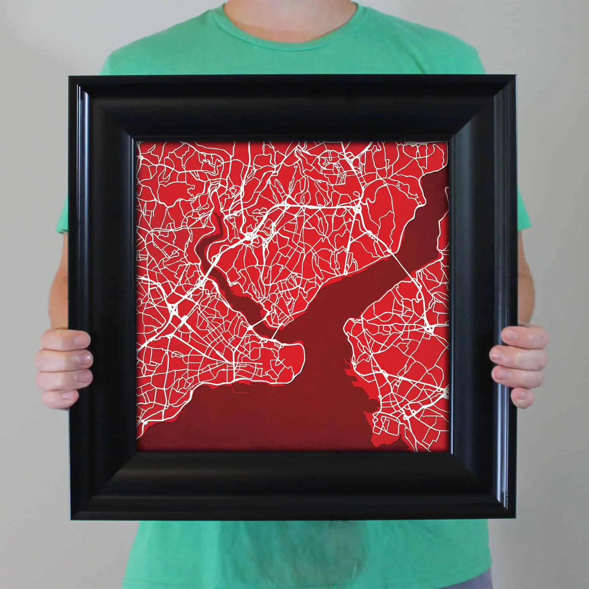 Detailed map of New York City with streets and waterways, highlighting the urban layout and transportation routes. Perfect for navigation, travel planning, or geographic reference.