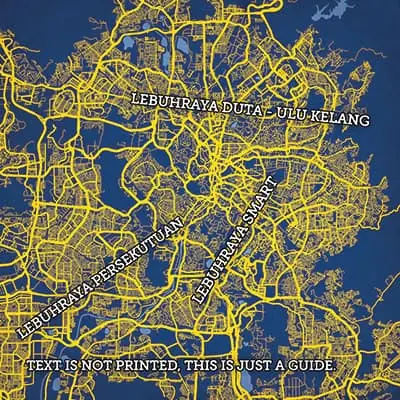 Detailed digital map of Kuala Lumpur showcasing key roads and neighborhoods for accurate navigation and travel planning.