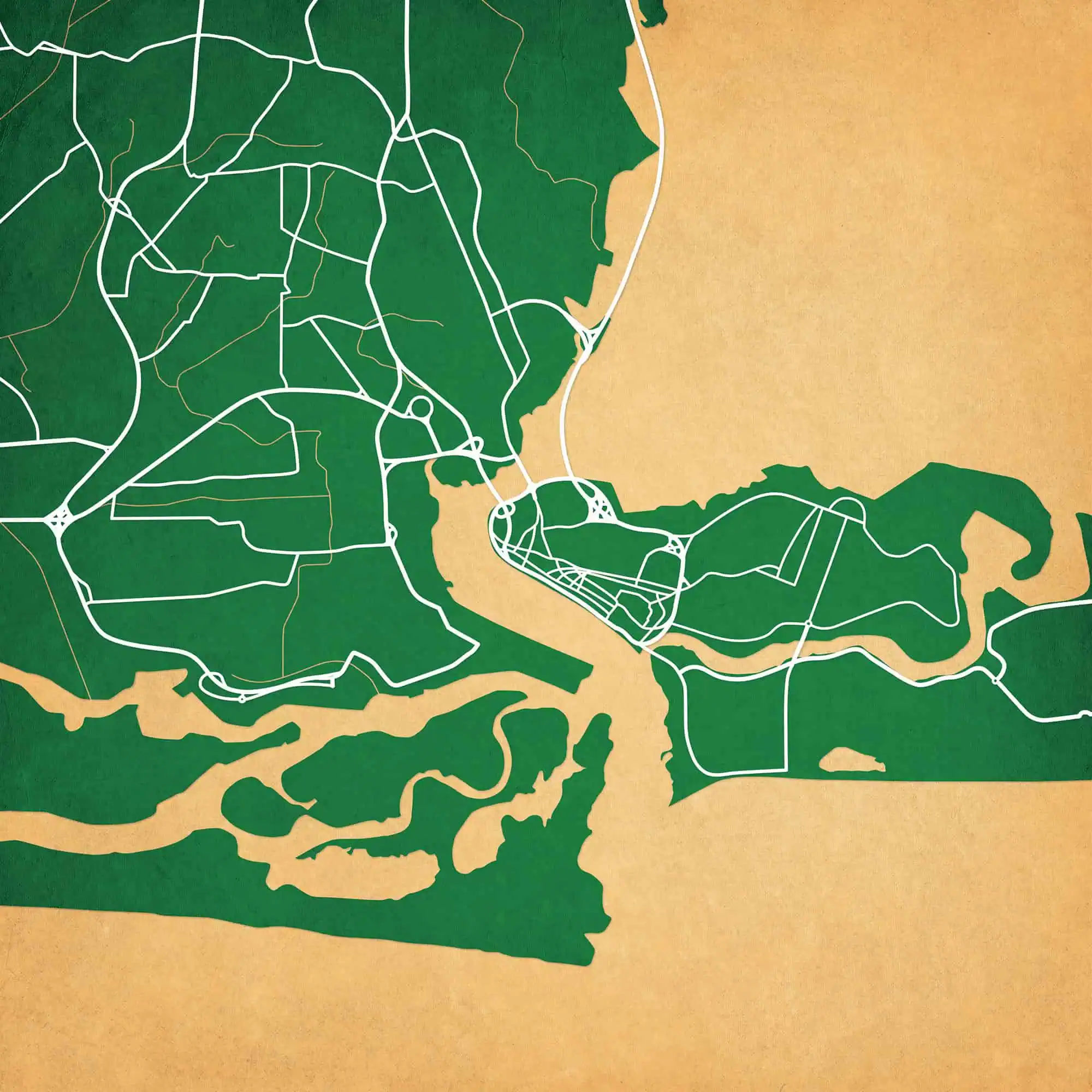 Detailed map showing roads and waterways of Portland, Oregon, emphasizing navigation and geographic features, ideal for travelers and outdoor enthusiasts.