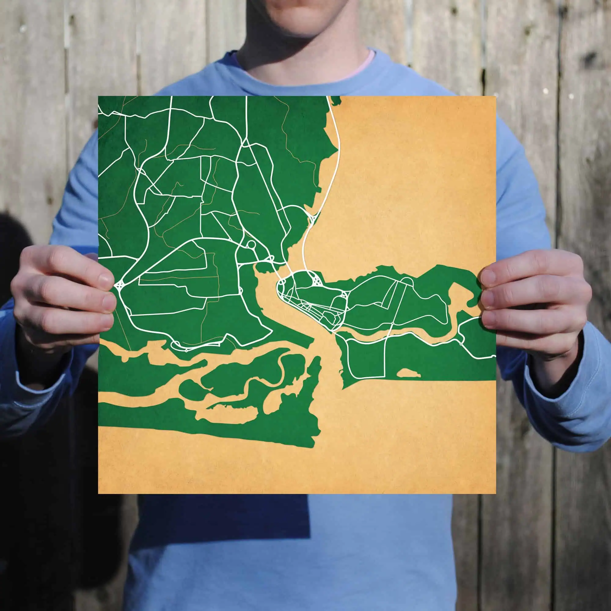 Detailed local map illustration showing waterways, roads, and land features for navigation and planning purposes. Perfect for outdoor activities, urban exploration, or geographic reference.