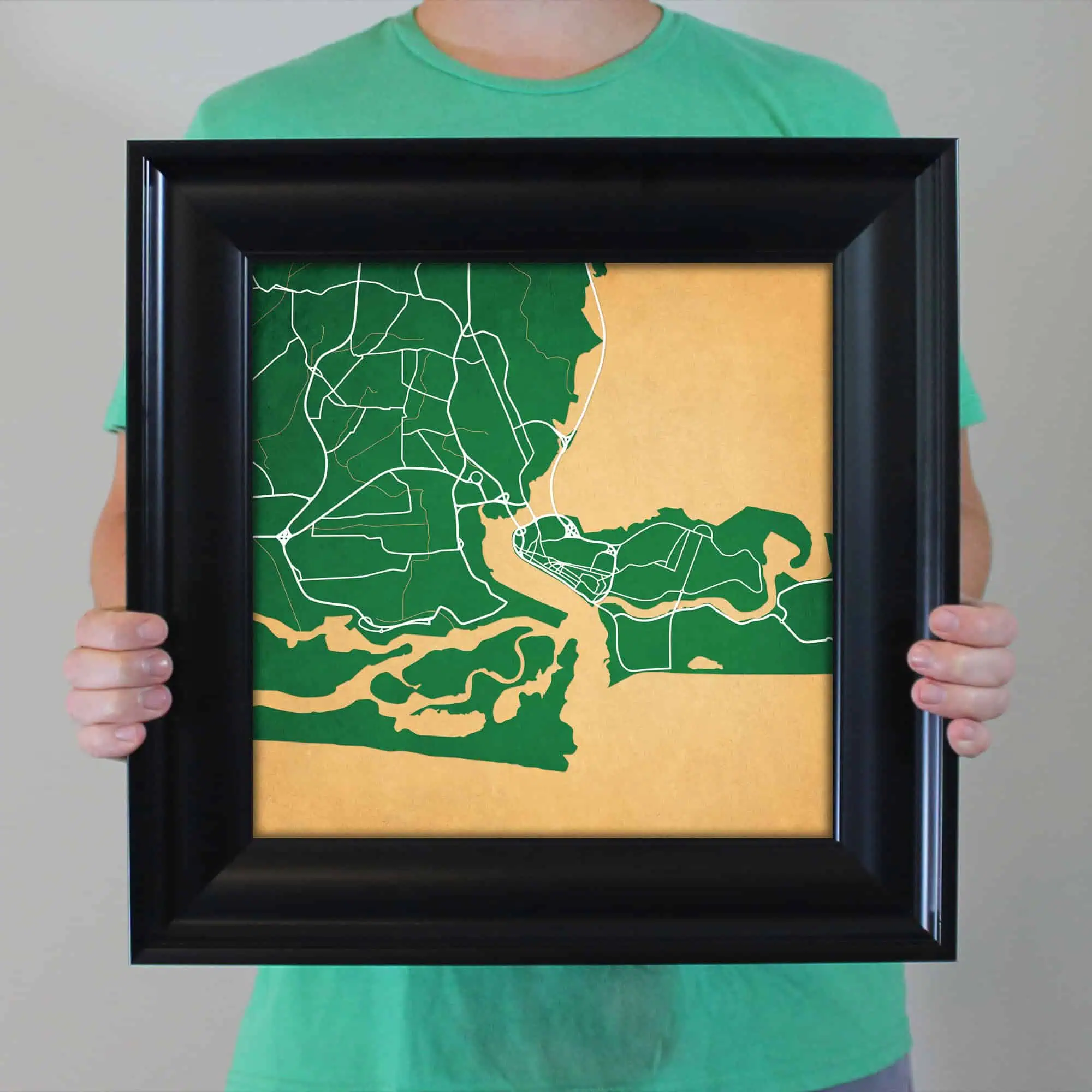 Detailed map of Baltimore city and surrounding areas, displayed on framed artwork for travel, navigation, and geography enthusiasts.
