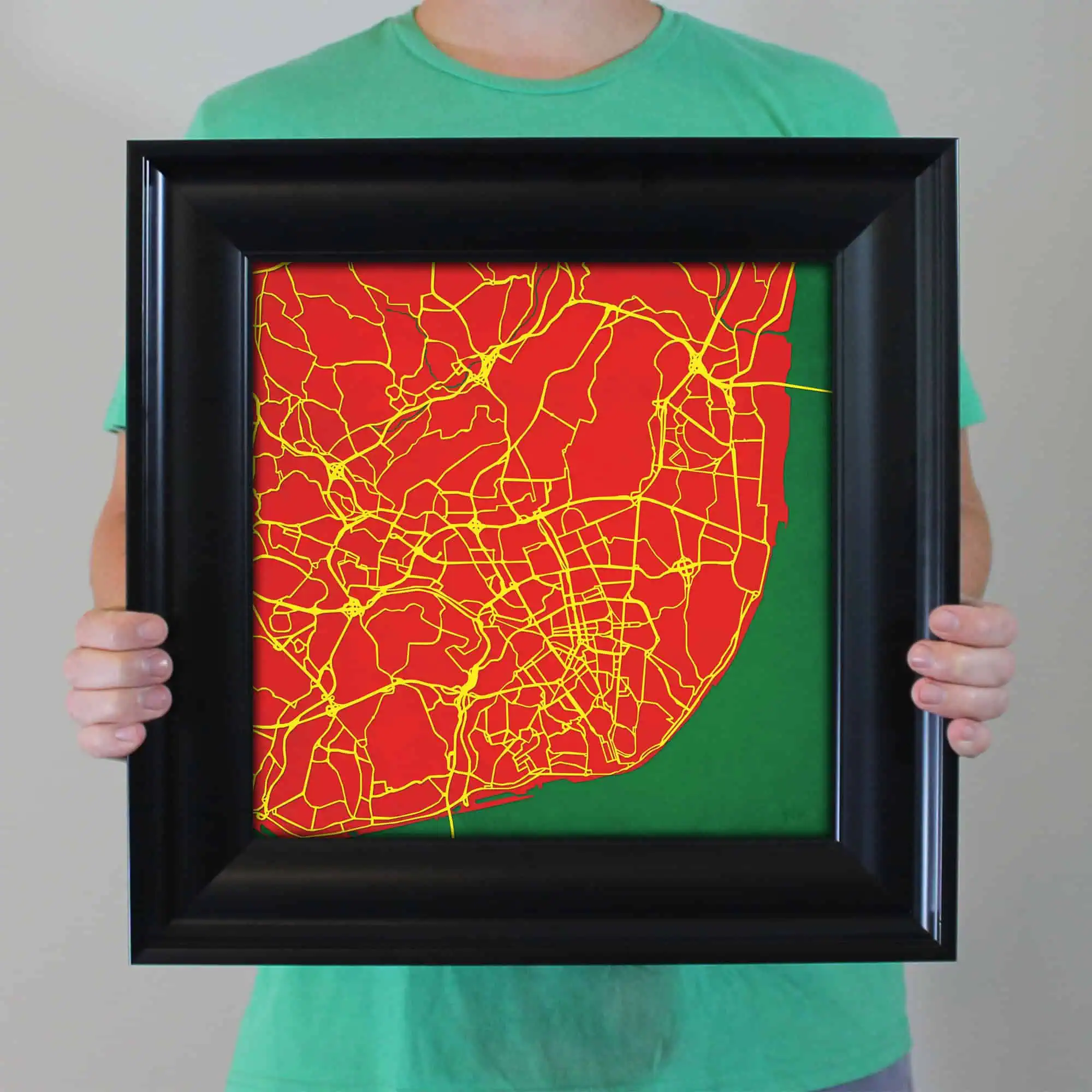 Detailed map of a city's road network with highlighted routes, perfect for travel planning, navigation, and geographic reference purposes.