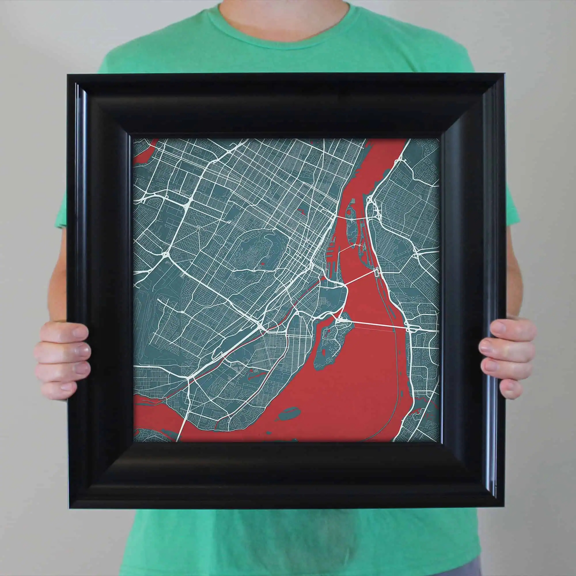 Detailed city map artwork featuring waterways, roads, and urban layout, ideal for maps, navigation, and geographic reference. Perfect for framing or decorative use.
