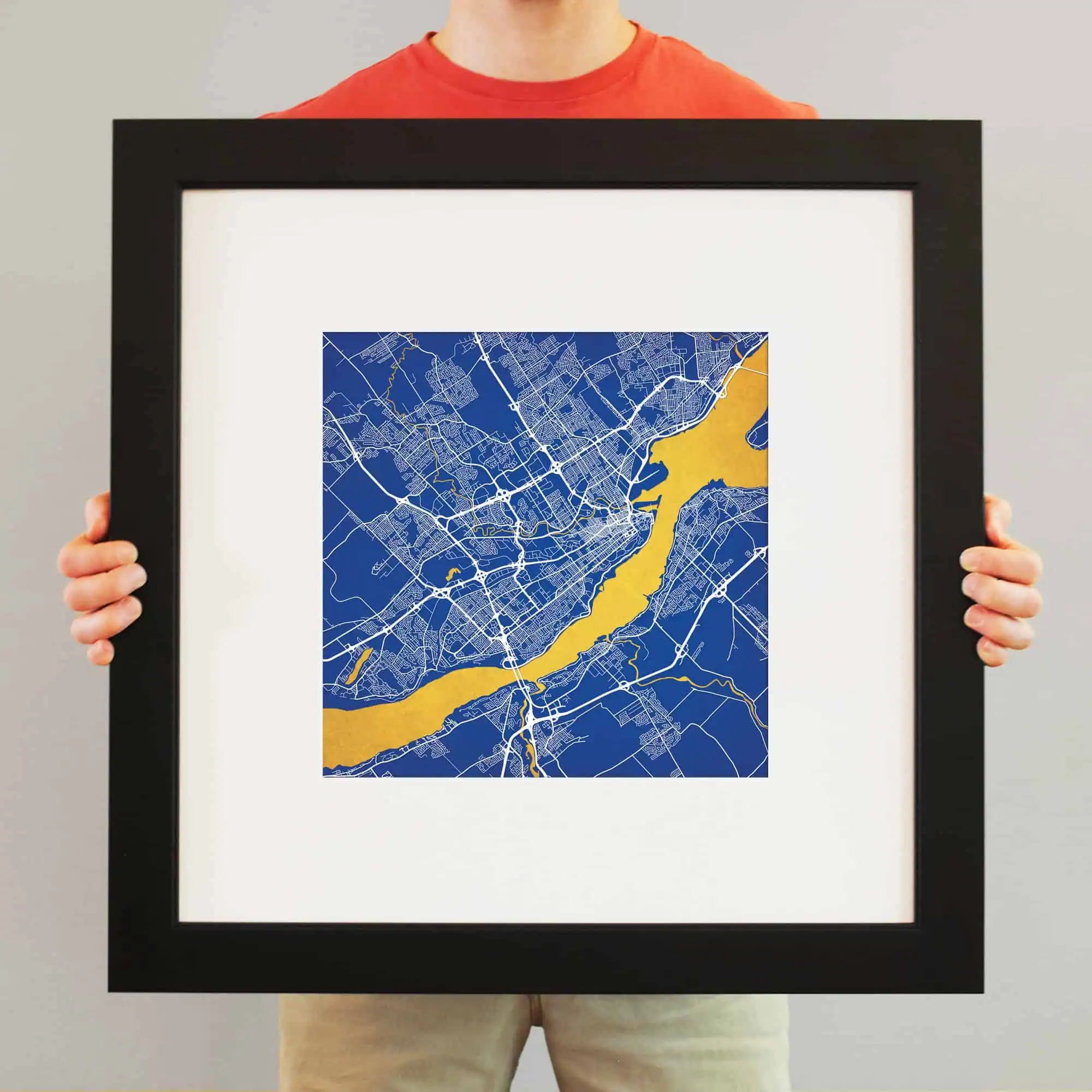 Colorful city map art print featuring detailed streets and waterways, perfect for home decor and navigation enthusiasts.