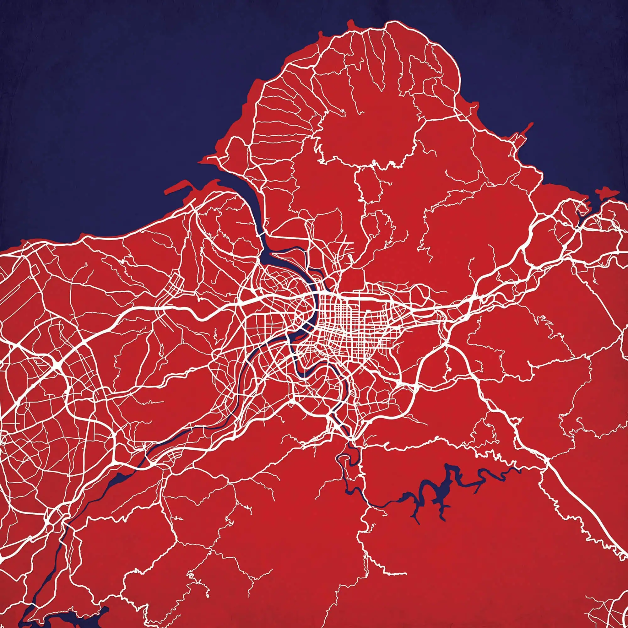 Map of Washington, D.C. showcasing detailed roadways, highways, and urban infrastructure for navigation and geographic reference. Ideal for mapping, travel planning, and geographic analysis.