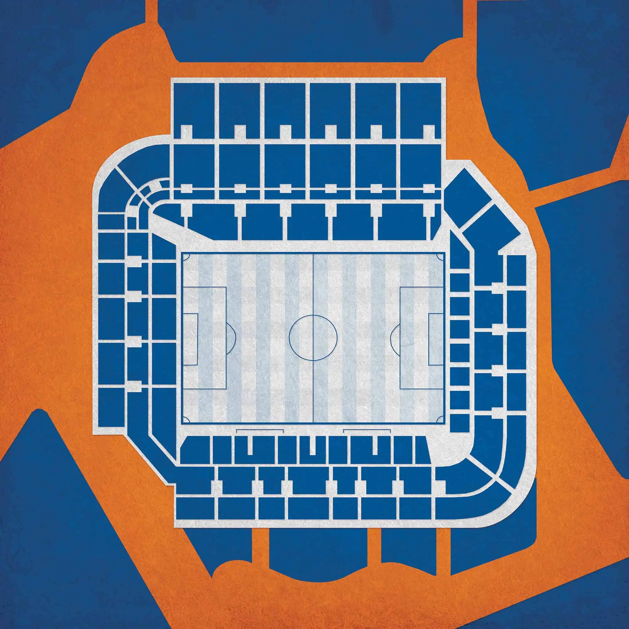 Highly detailed map of a soccer stadium layout with seating arrangements, surrounding landscape, and field view, ideal for sports venue planning, tickets, or navigation.