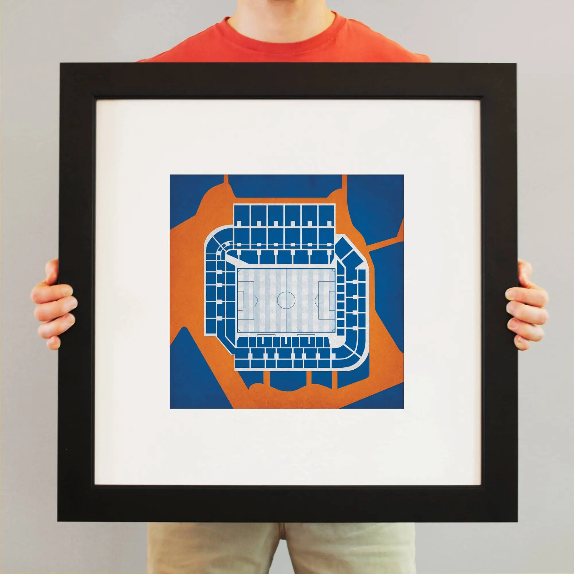 Aerial view of a sports stadium seating chart, highlighting seating arrangements and field layout for fans and event planners.