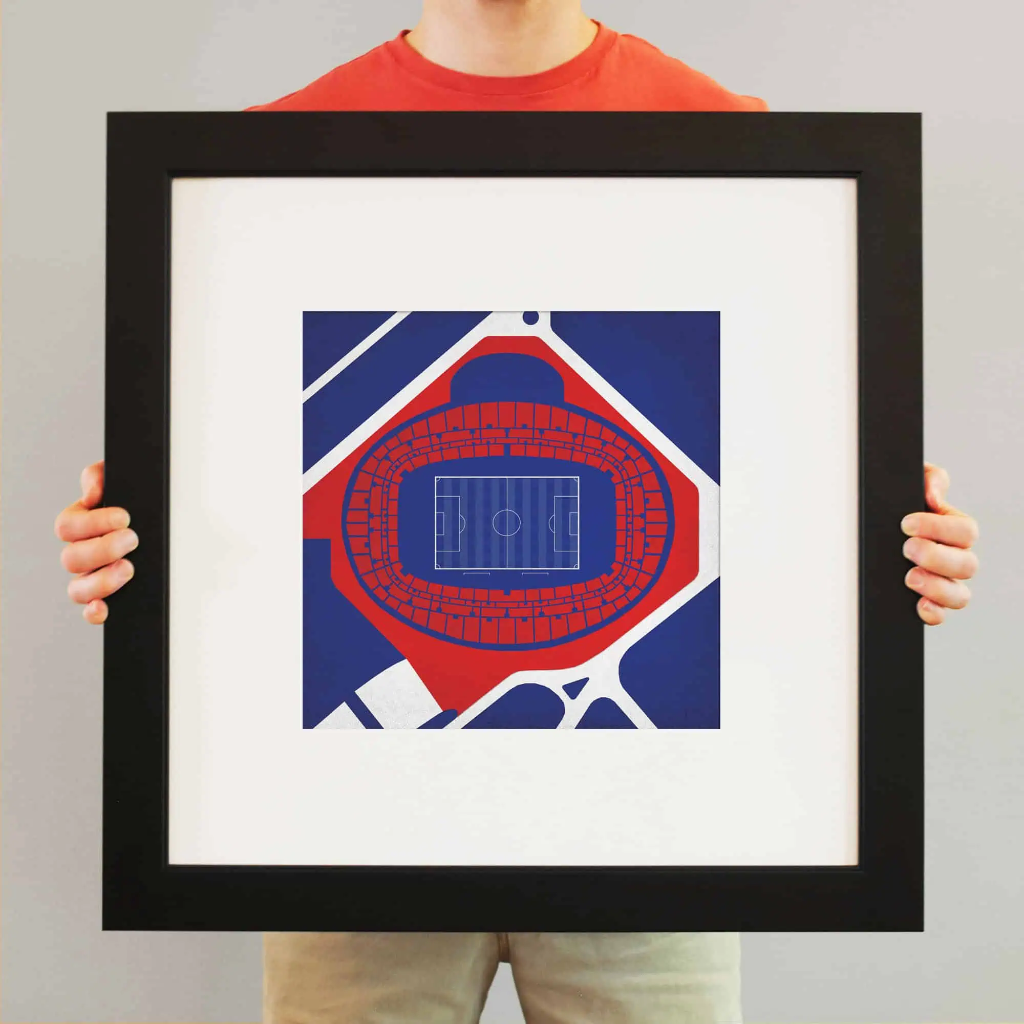 Vibrant stadium map artwork featuring a top-down view of a sports arena for sports enthusiasts and collectors.