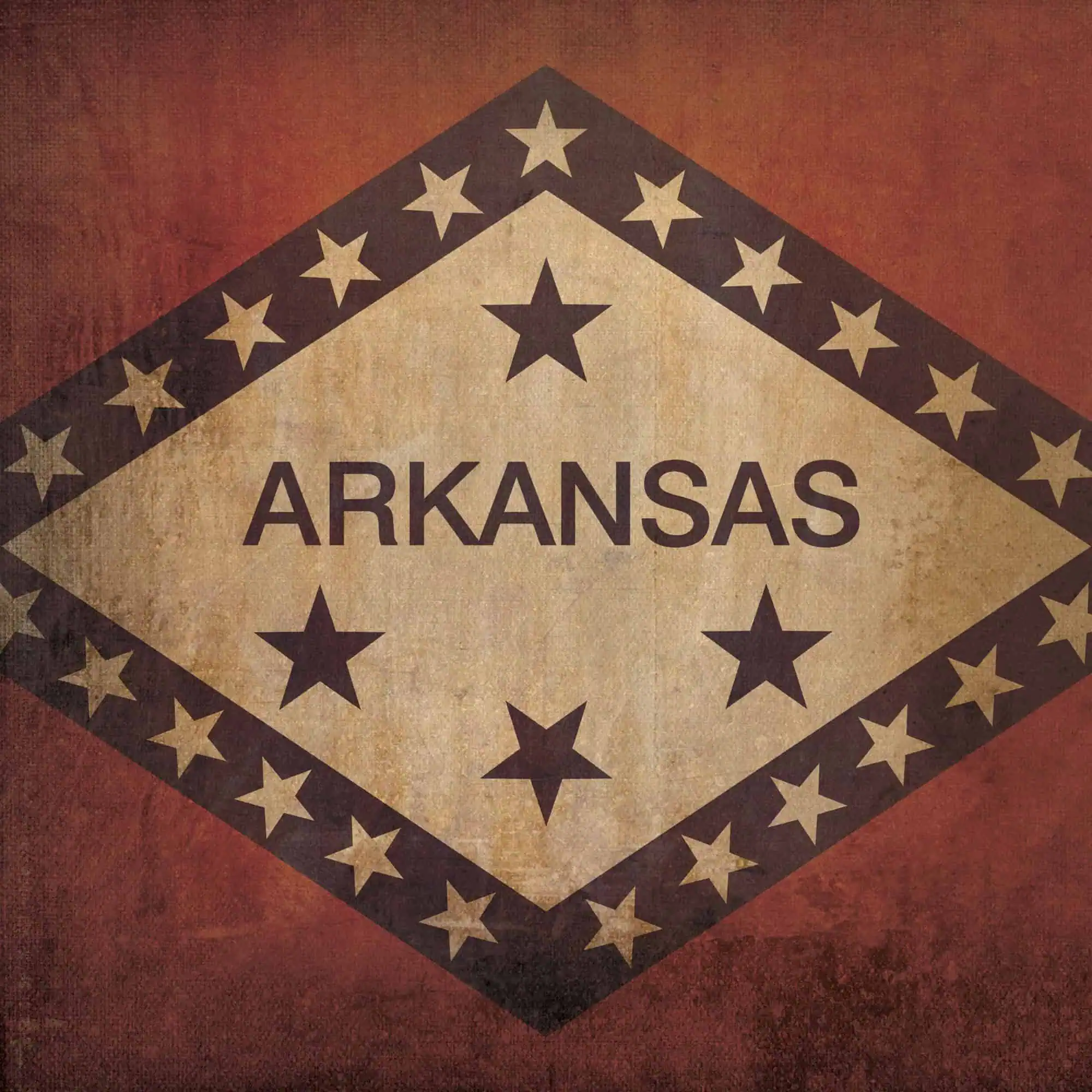 Vintage Arkansas state flag with stars, redesigned for patriotic and regional map enthusiasts, perfect for travel planning, maps, and geographic reference.