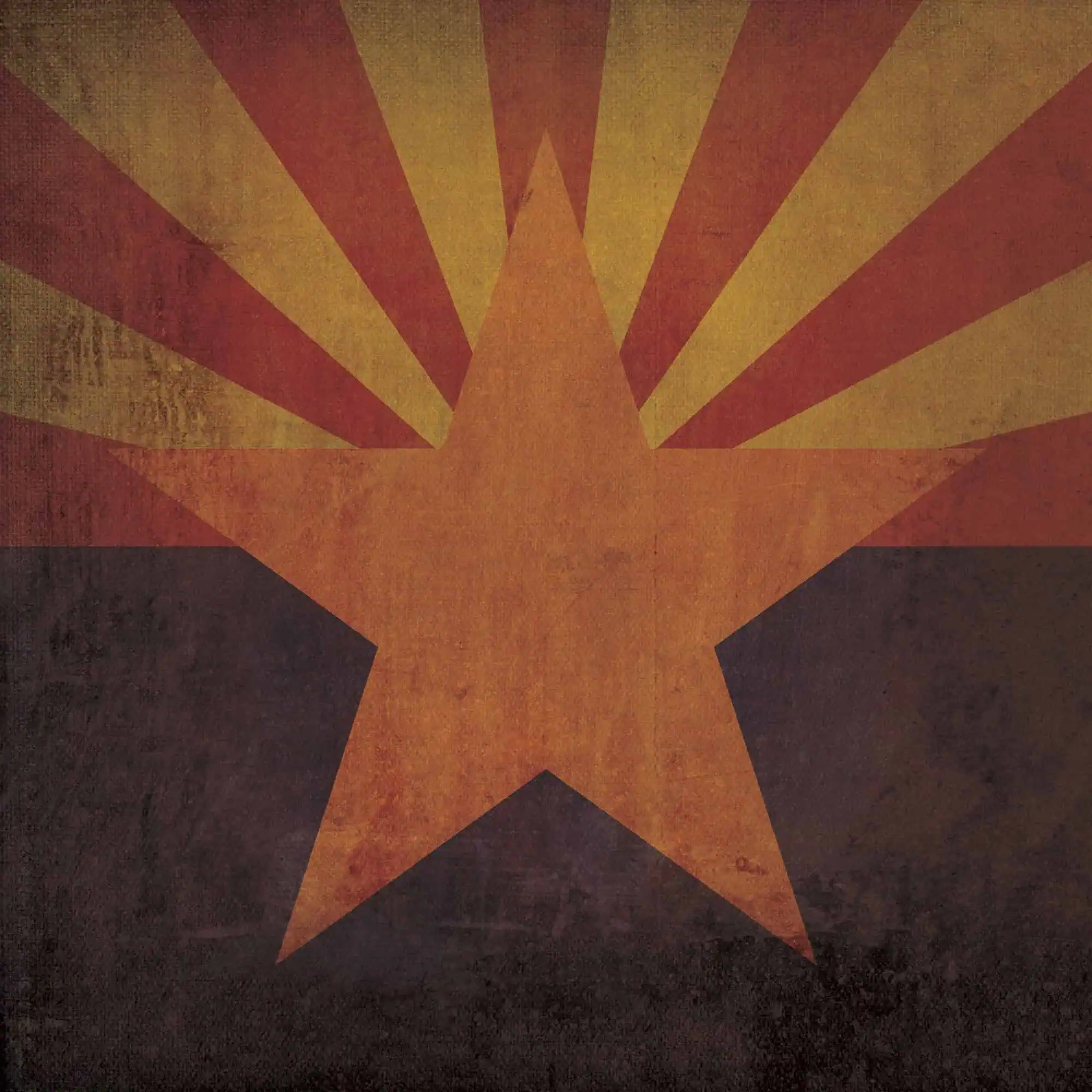 Vintage Arizona flag with a prominent star, worn texture, and retro style, representing Arizona maps, travel, and navigation tools for outdoor enthusiasts and explorers.