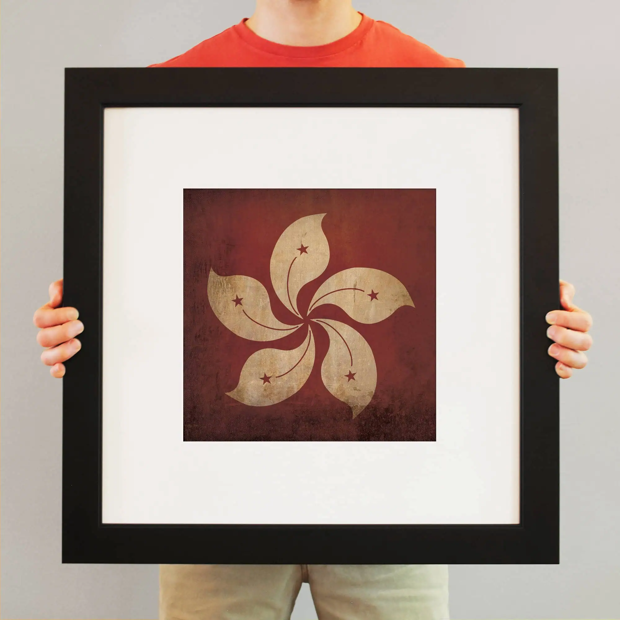 Vibrant art print featuring a stylized floral design with star accents, framed for wall decor. Perfect for home or office, emphasizing contemporary style with bold colors.
