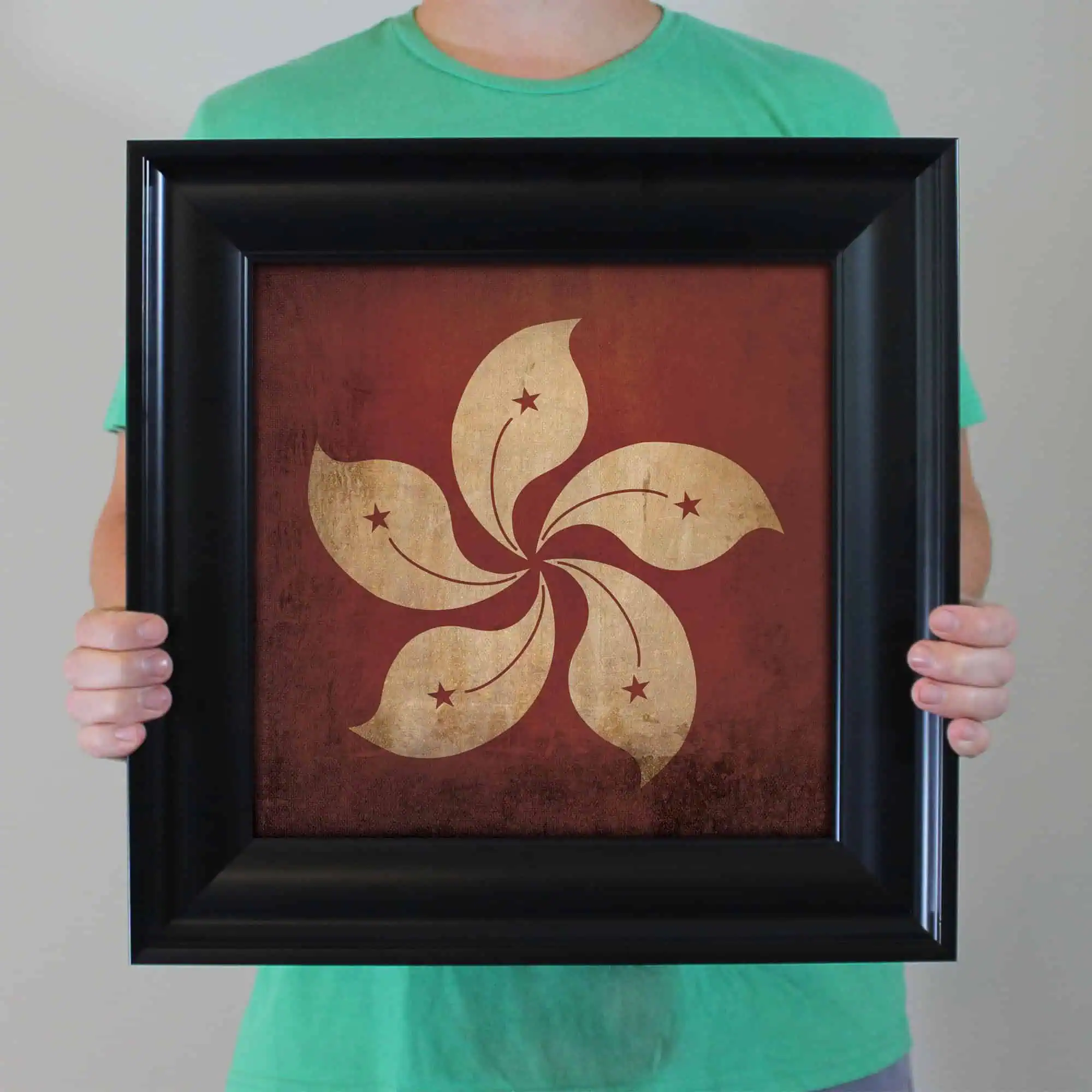 Colorful abstract floral artwork in a black frame, ideal for home or office decor, showcasing artistic and modern design elements.