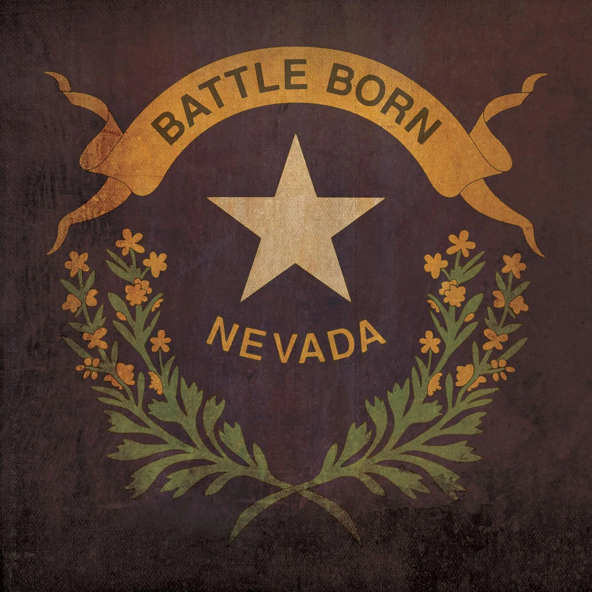 Vintage Nevada State Army World War II Battle Born emblem with star, laurel leaves, and banner, representing military history and patriotic pride. Ideal for history, military, and Nevada-themed collections.