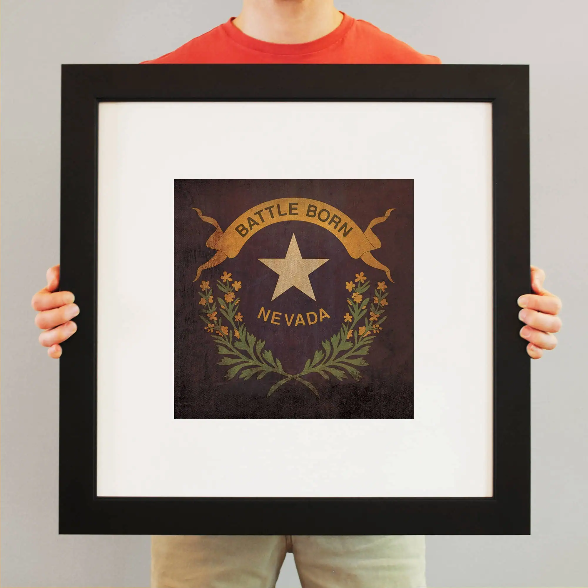 Vintage Nevada state badge art print framed artwork, military insignia, patriotic decor, historical wall art, battle born Nevada memorabilia, collectible badge poster.