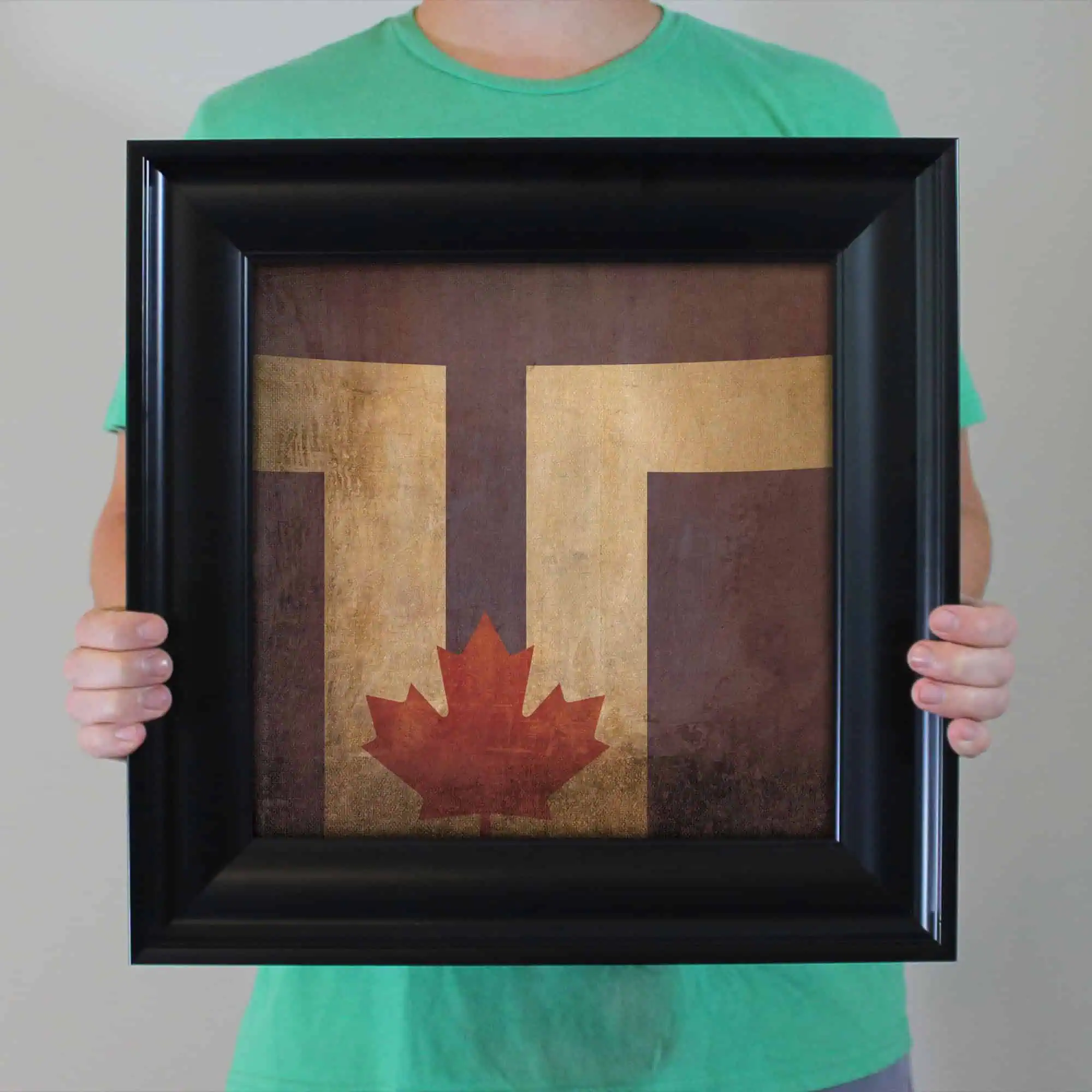 Frame with the Canadian flag and vintage map design, perfect for travel enthusiasts and map collectors.