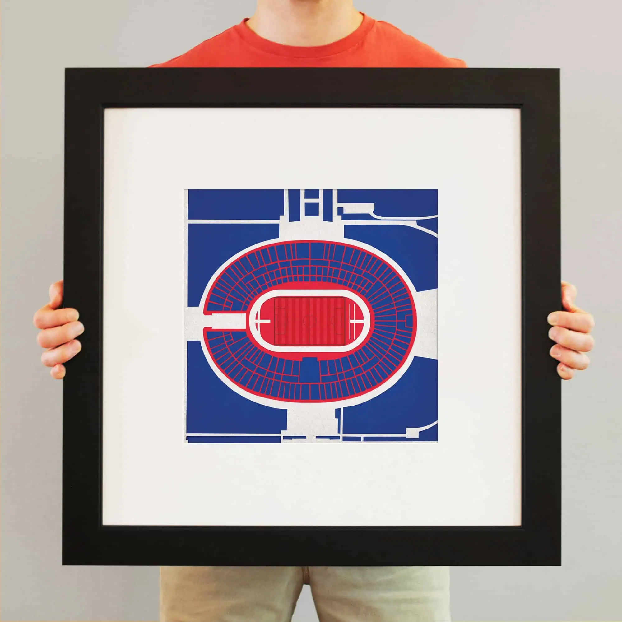 A framed map of a stadium layout with seating and field design, perfect for sports fans and event planners. High-quality stadium maps for events, sports venues, and navigation purposes.