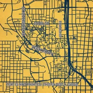 Map of Pittsburgh showing major streets and highways, including 10th Street, Fowler Street, and Tech Parkway, with a focus on urban navigation and city layout.