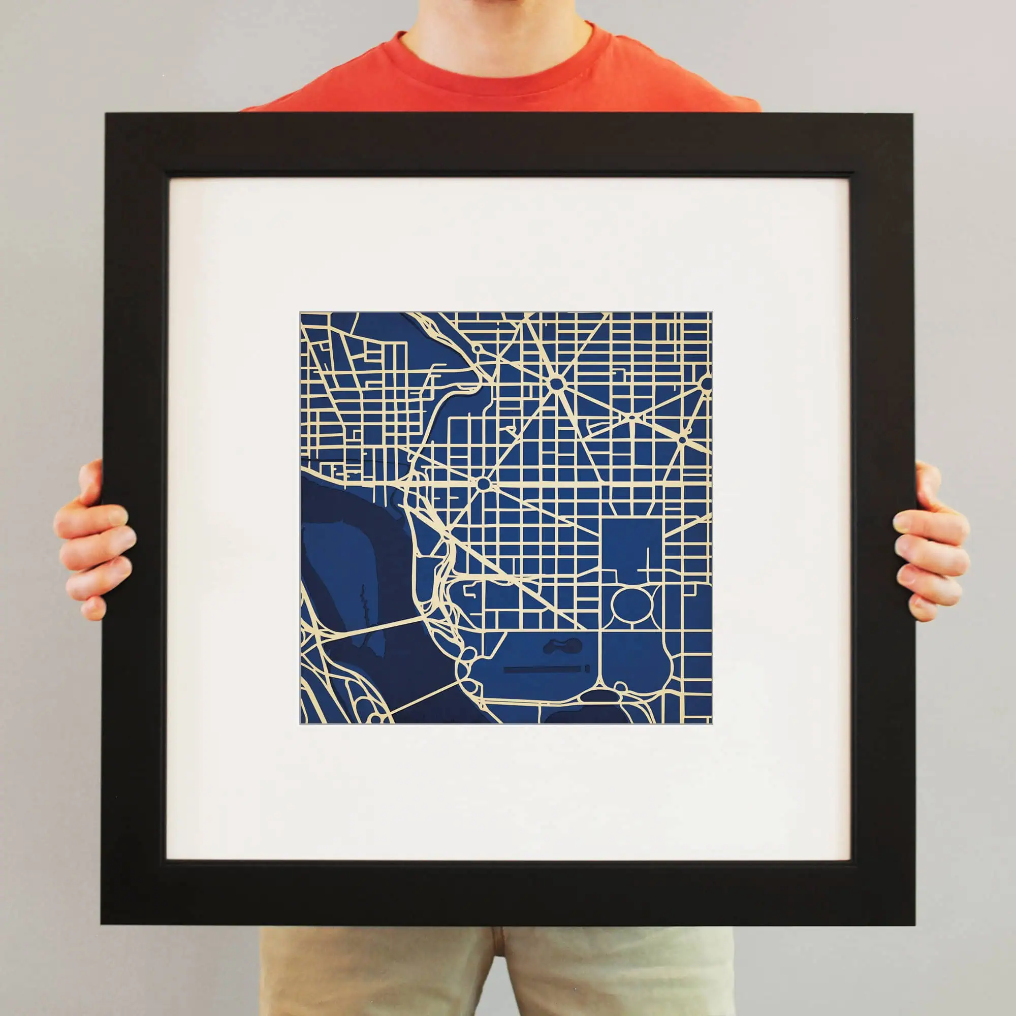 Detailed city map artwork with street grid and waterways, perfect for travel and navigation enthusiasts.