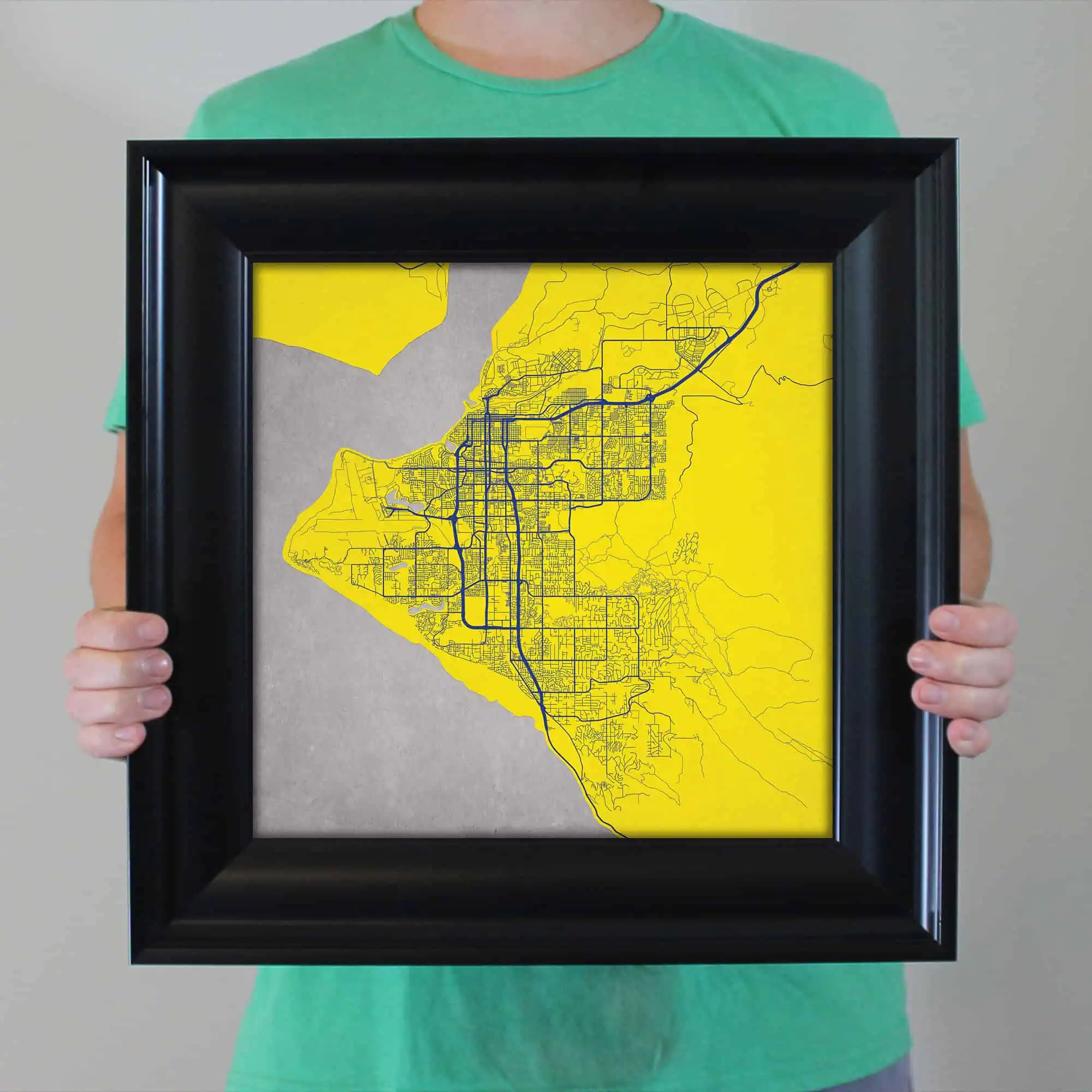 Detailed map of Los Angeles city streets with yellow background and blue road lines, showcasing urban planning and city navigation features.