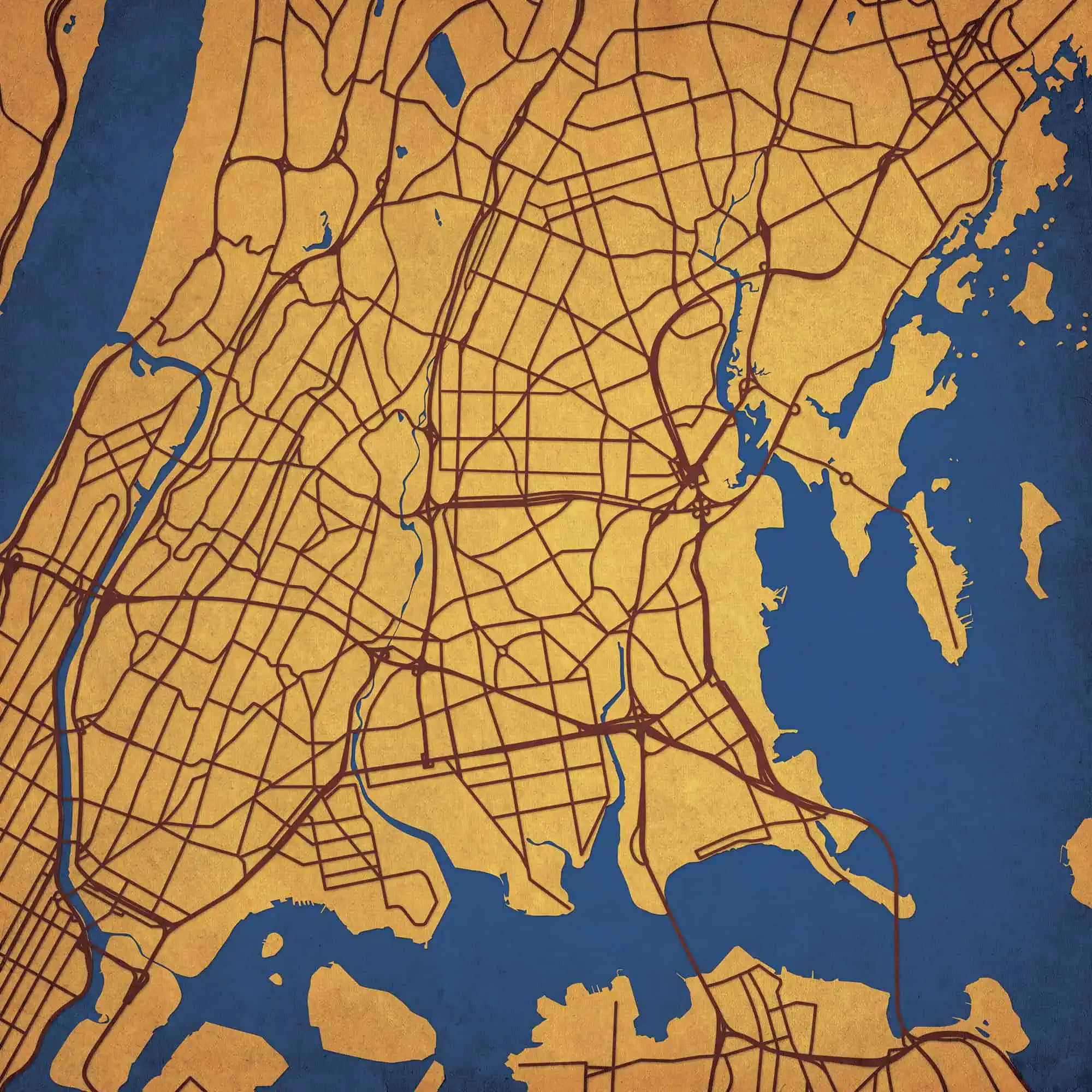 Detailed map of New York City highlighting streets, highways, and waterways for navigation and exploration.