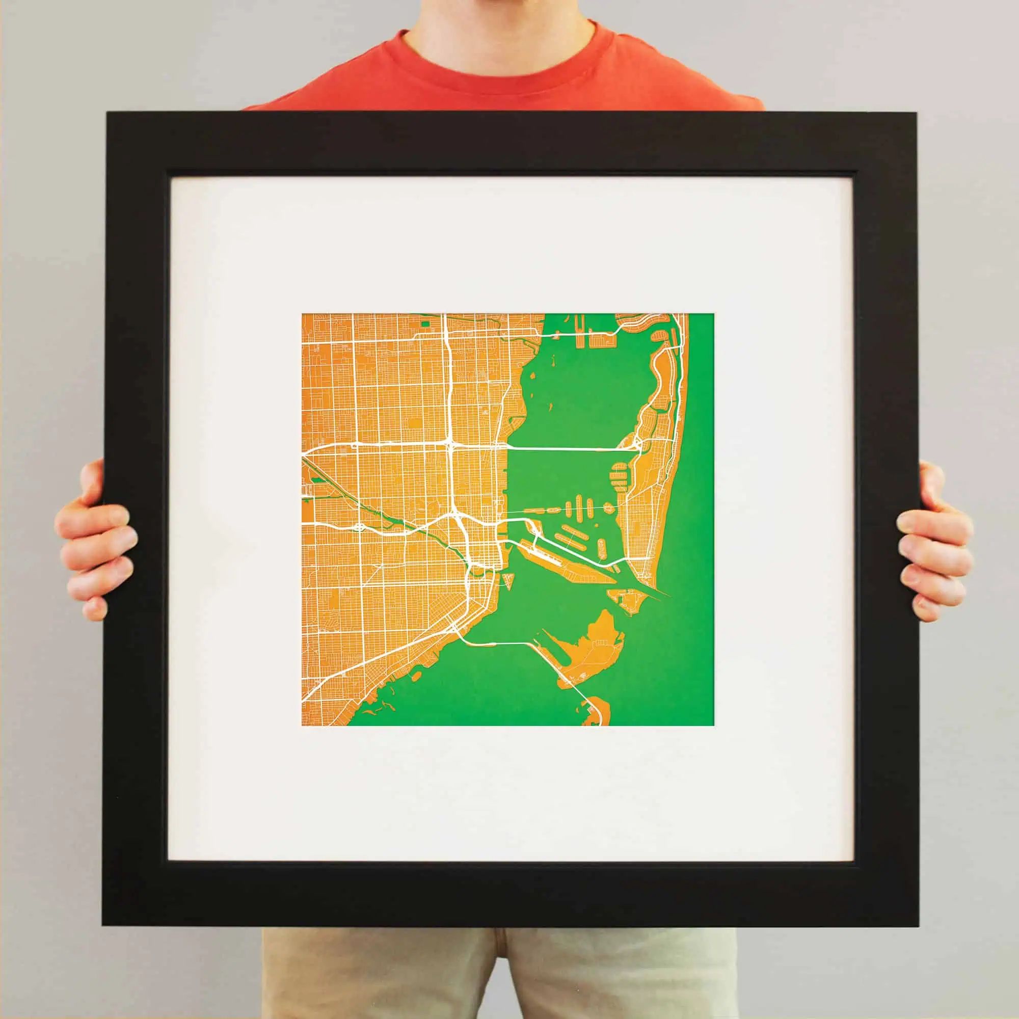 Colorful city map art print showcasing urban streets and waterways, ideal for home or office decor, available at The Map Shop. Perfect for map enthusiasts and decor collectors.