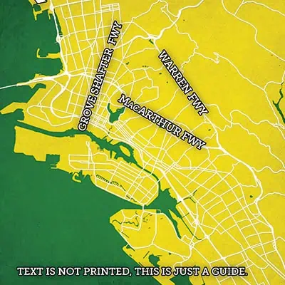 Grosse Scheldt Fwy, Warren Fwy, and Macarthur Fwy highlighted on a city map for navigation and travel planning.