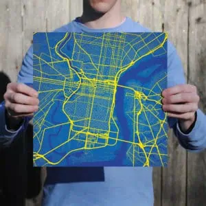 Detailed city map with highlighted streets and waterways, ideal for navigation, travel planning, or urban exploration. High-resolution printed map for enthusiasts and travelers.