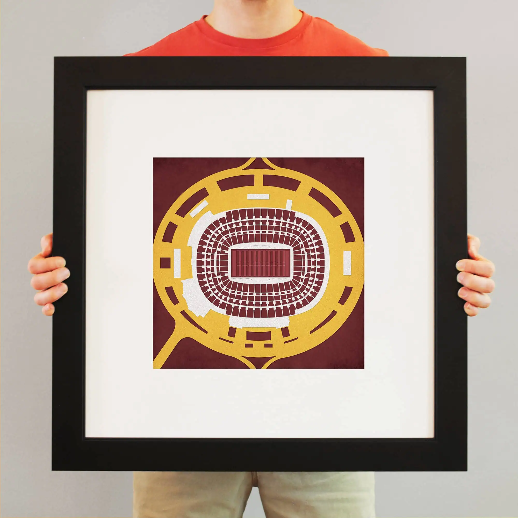 Colorful stadium seating layout artwork in a black frame, perfect for sports fans and venue enthusiasts.