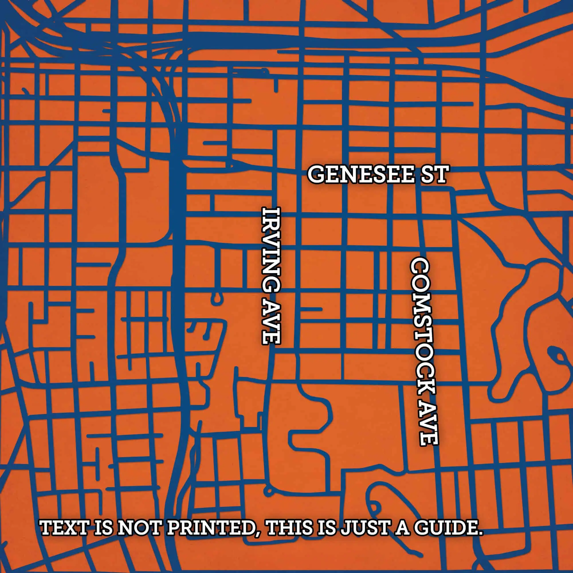 The Map Shop street map showing Genesee Street, Irving Avenue, and Coxsackie Avenue with detailed street layouts for navigation and geographic reference.
