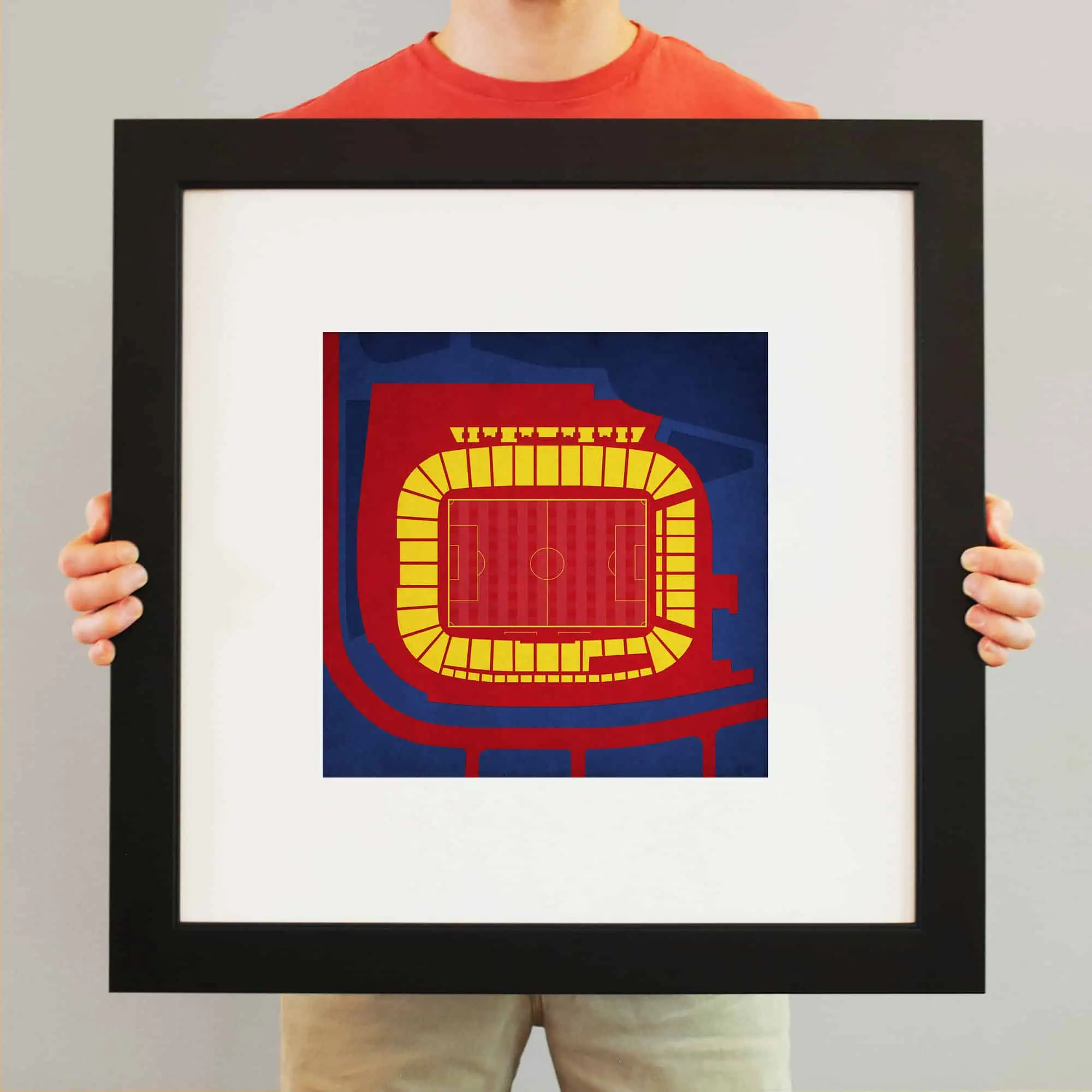 Colorful stadium map artwork featuring a football field, seating arrangements, and surrounding area, perfect for sports fans and stadium design enthusiasts. Ideal for sports decor or stadium planning visuals.