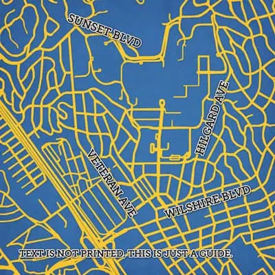 Detailed street map of Sunset Blvd, Vineyard Ave, and Wils Squire Blvd in a stylish blue and yellow color scheme, perfect for navigation, travel, and urban exploration.