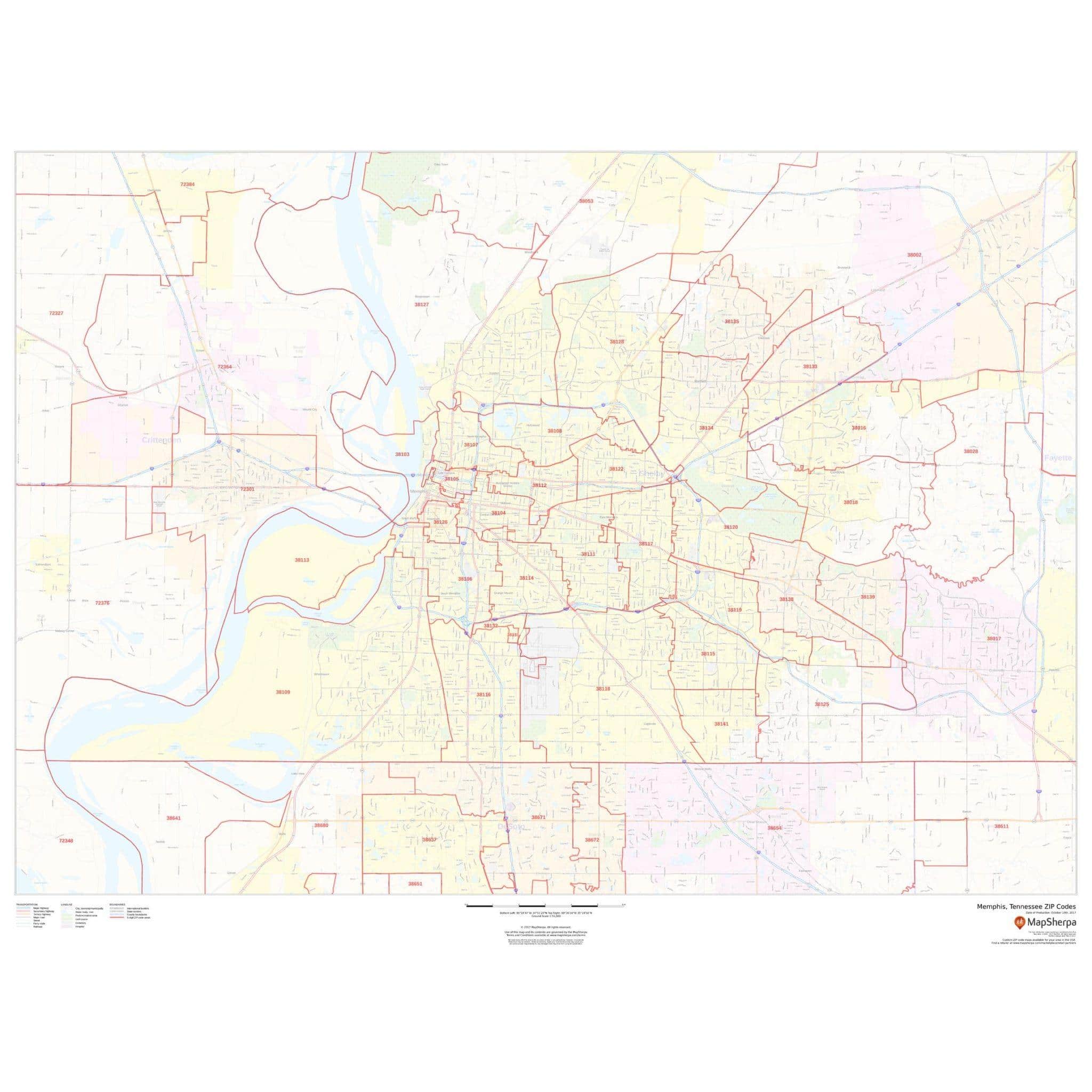 Memphis, Tennessee ZIP Codes by Map Sherpa - The Map Shop