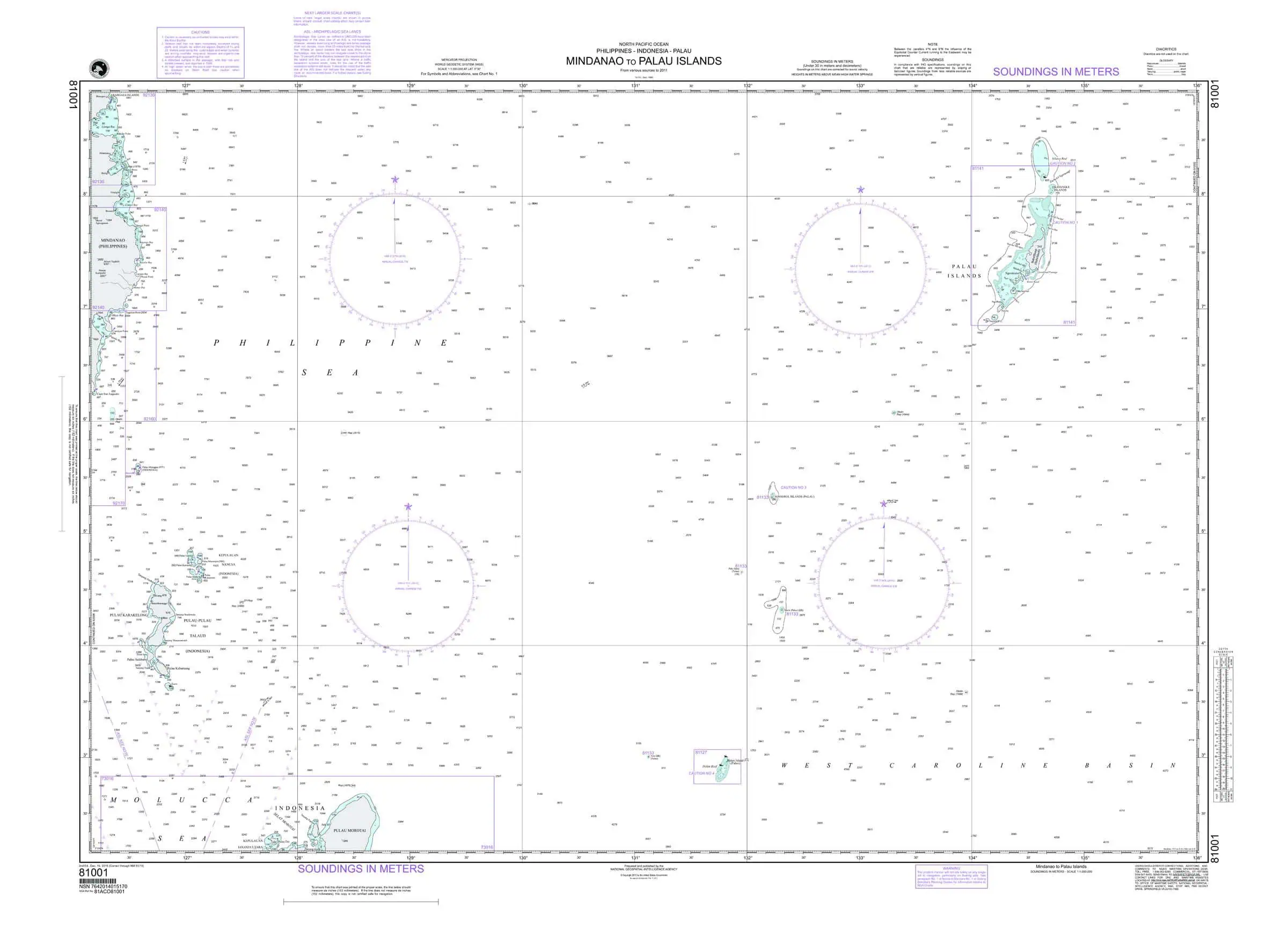 Map shop North Pacific Ocean nautical chart of the Philippines, Indonesia, Palau Islands from Mindanao to Palau, showing detailed maritime navigation routes, soundings, and geographic features.
