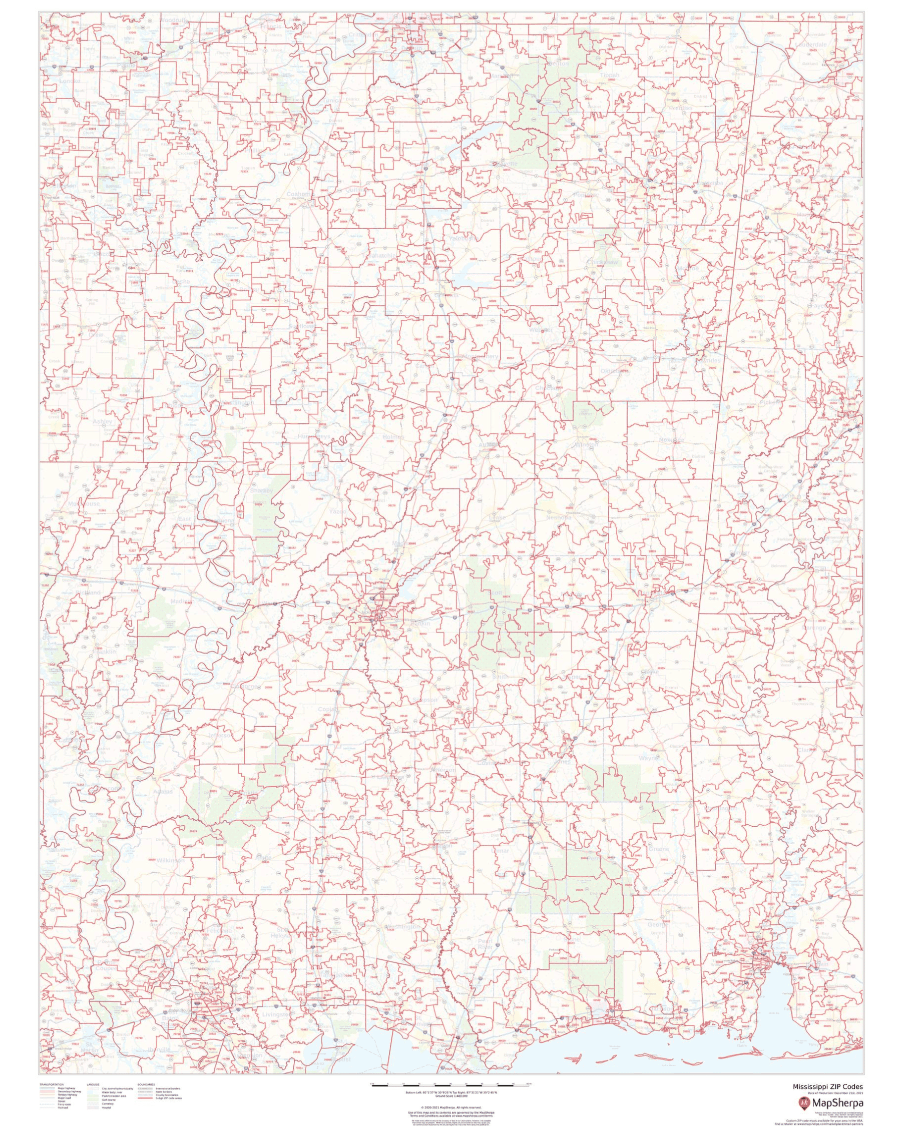 Mississippi - Zip Code Map by Map Sherpa - The Map Shop