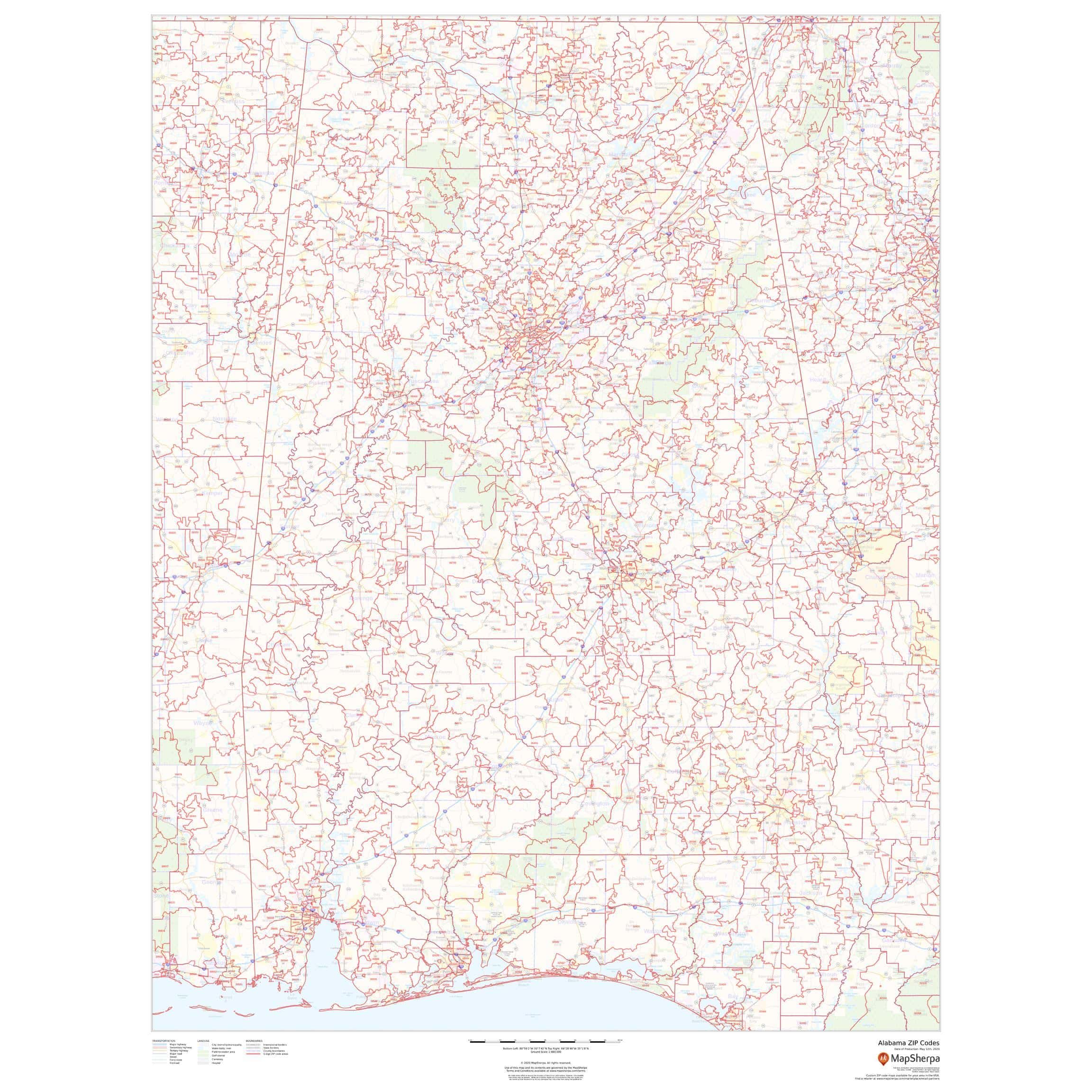 Alabama ZIP Code Map | Postal Zones Wall Map | Map Shop