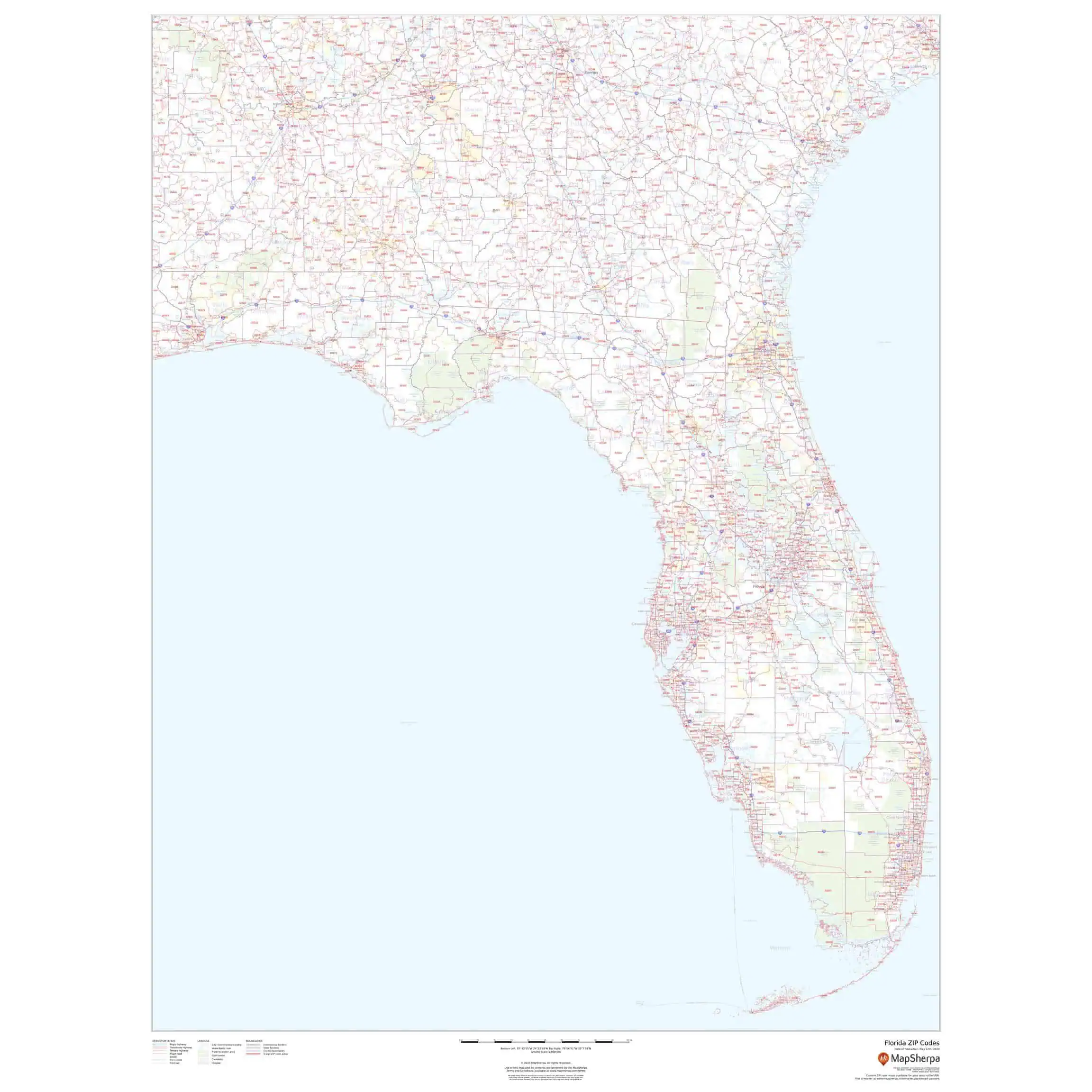 Detailed Florida map with ZIP codes, highways, and cities for navigation and travel planning.