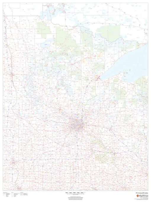 Detailed map of Minnesota showcasing highways, ZIP codes, and geographical boundaries for updated navigation and mapping needs.