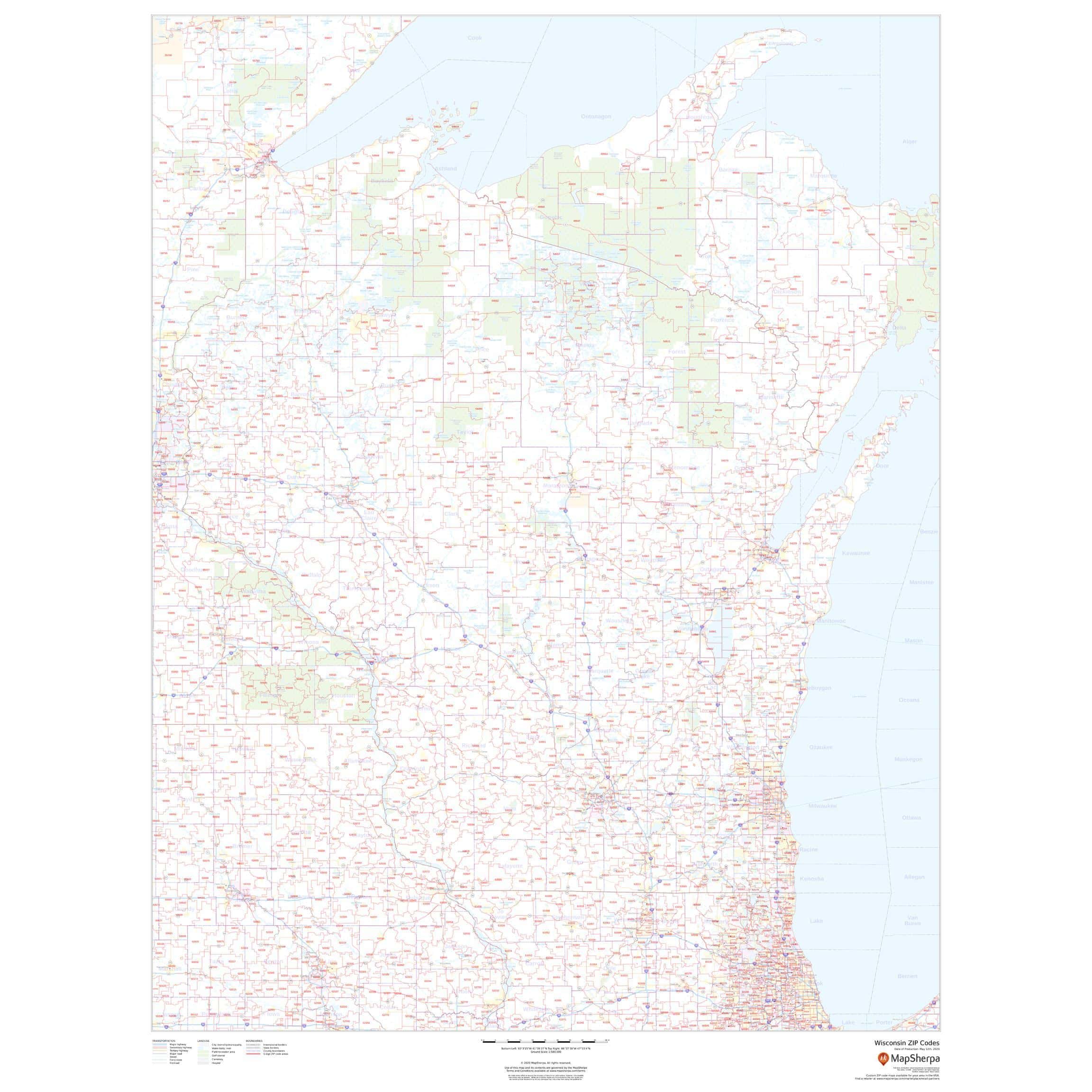 Wisconsin Zip Code Wisconsin - Zip Code Map by Map Sherpa - The Map Shop