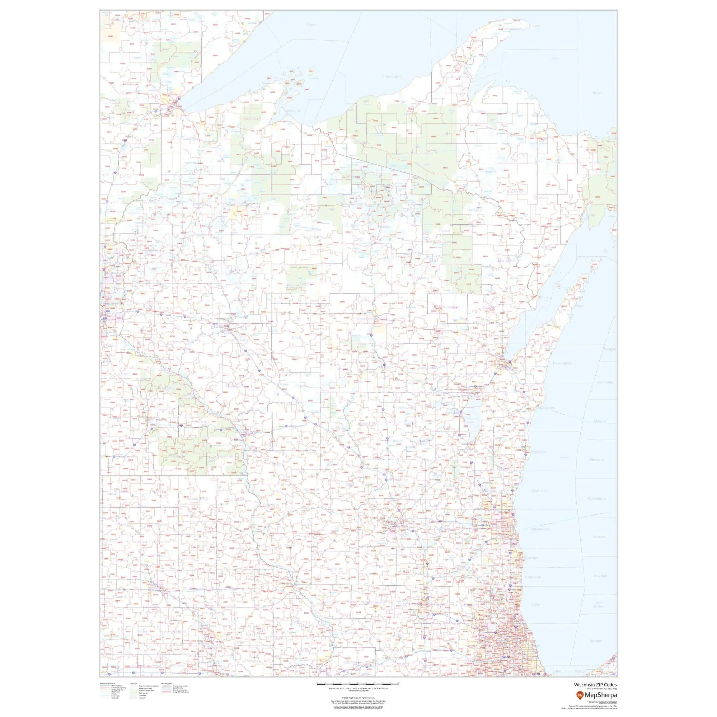 Detailed map of the United States showcasing highways, cities, and geographical features, available for navigation, travel planning, and geographic reference from The Map Shop.