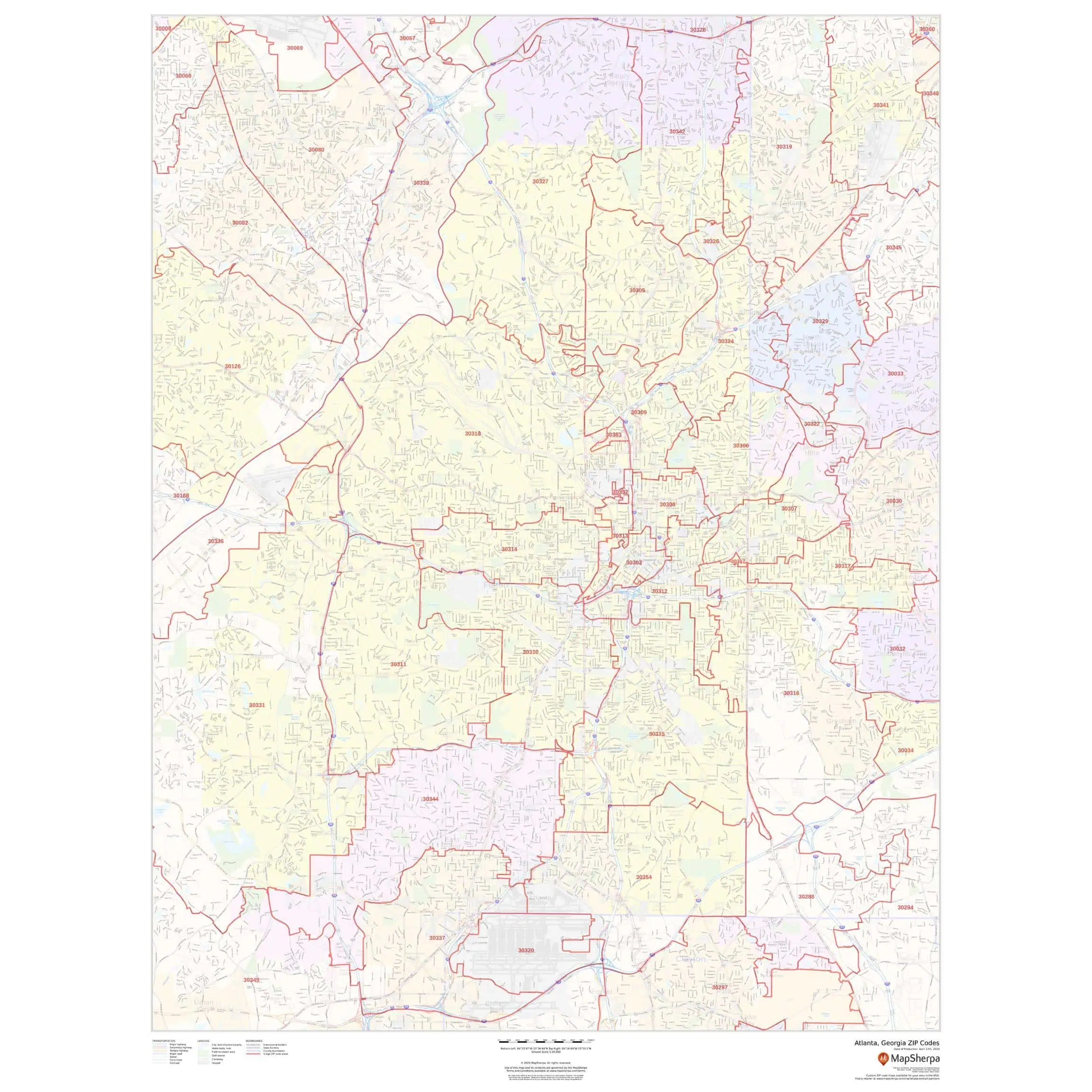 Updated Map of Atlanta, Georgia ZIP Codes with detailed geographic boundaries and postal code zones for accurate navigation and mapping.