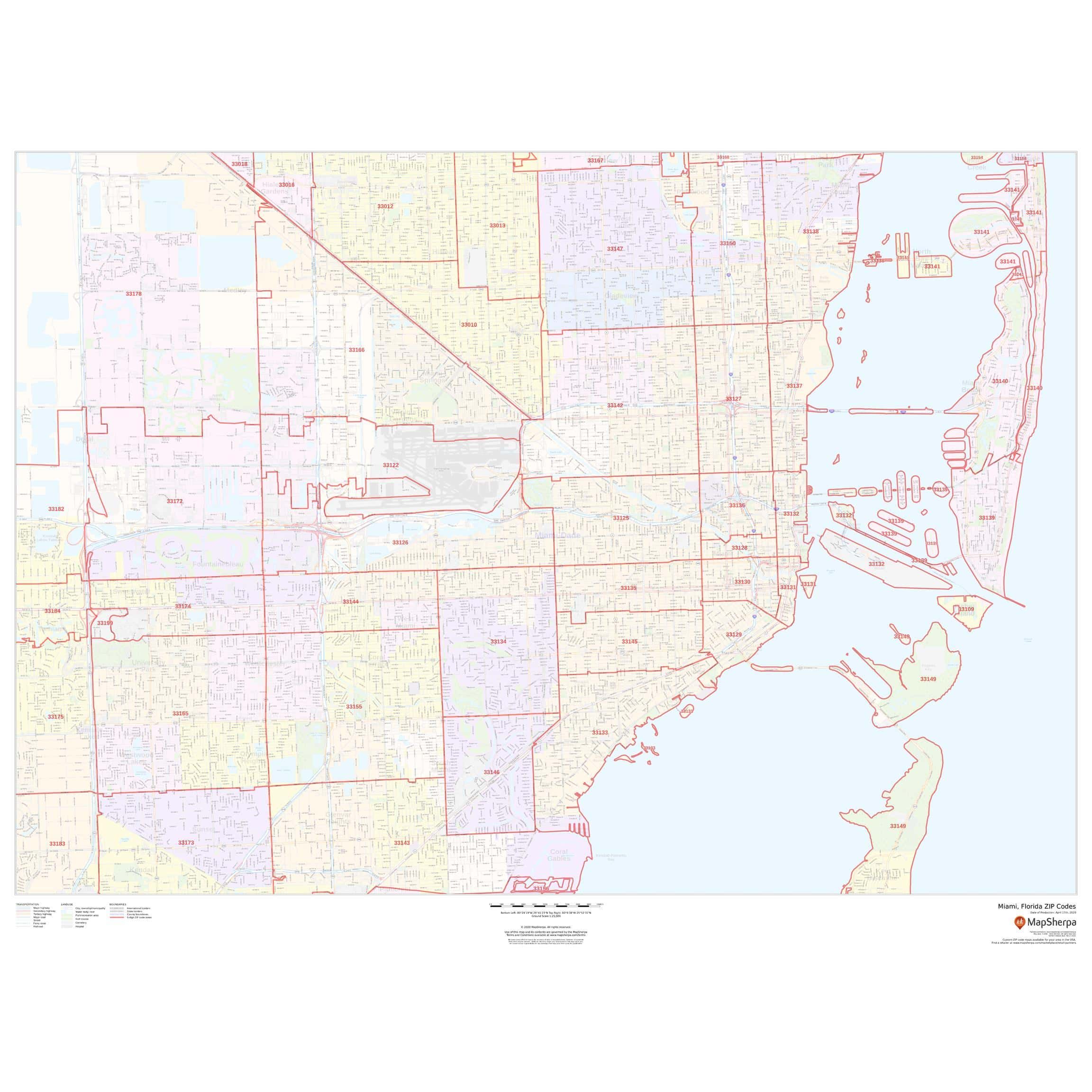 Miami, Florida - Zip Codes by Map Sherpa - The Map Shop