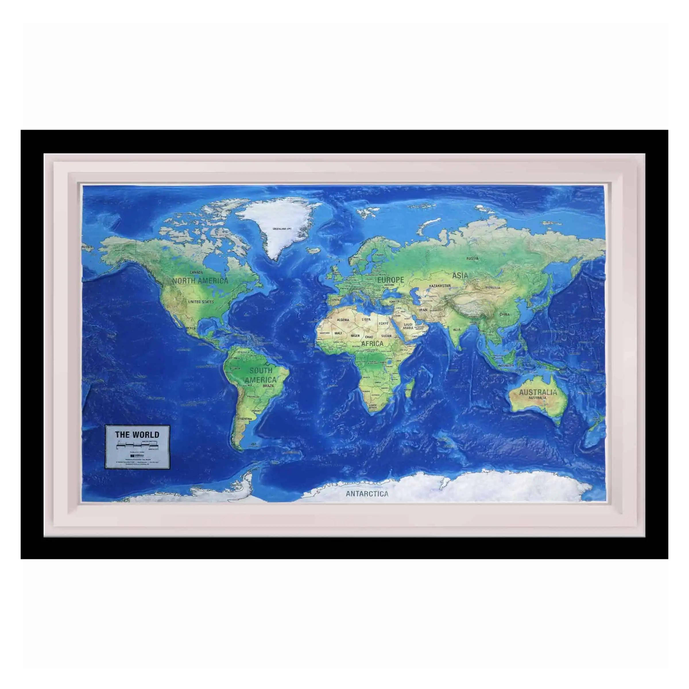 Detailed world map poster highlighting continents and countries, ideal for educational use and geographic exploration. Perfect for classrooms, offices, and home decor to enhance geographic literacy.
