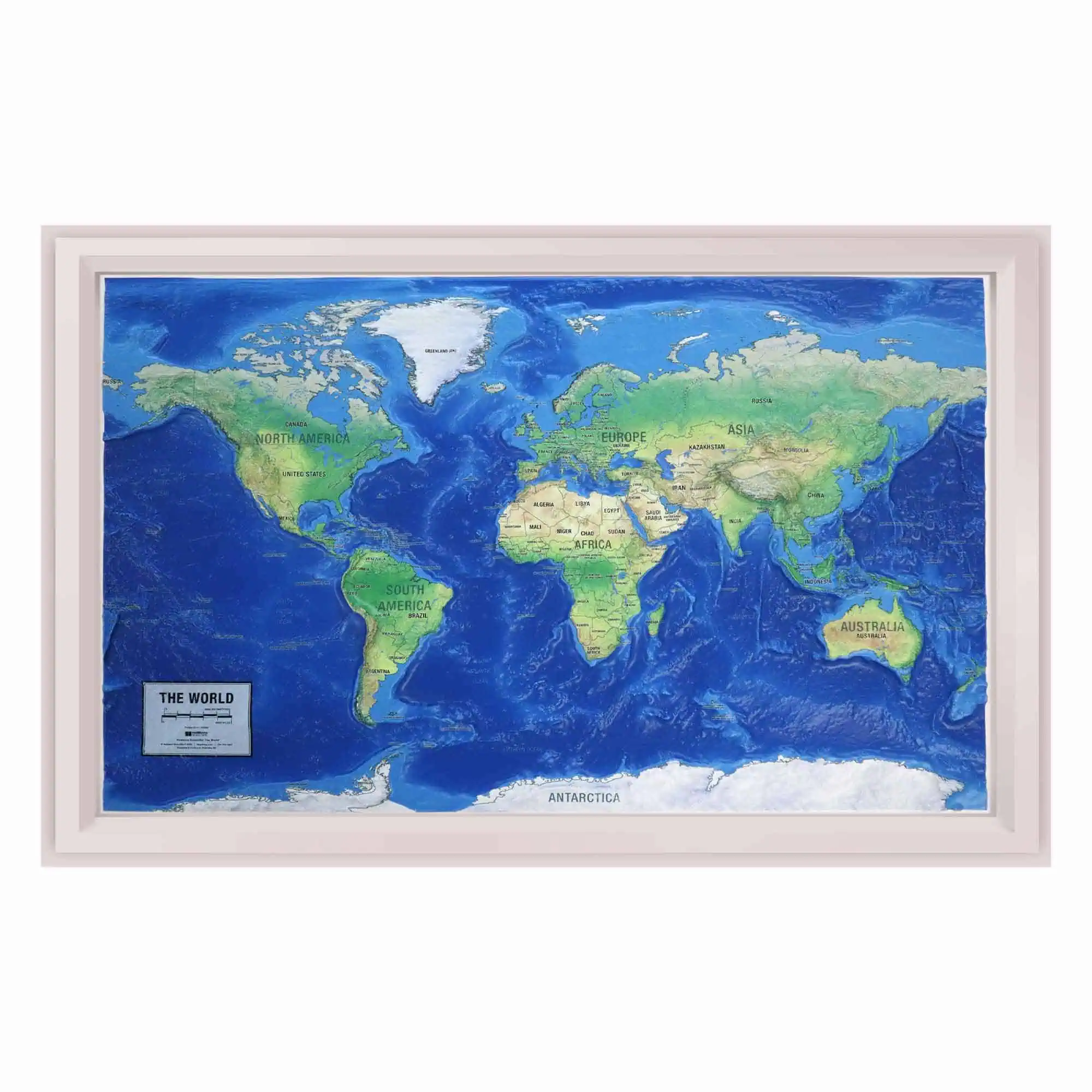 Detailed world map wall art featuring continents and countries, ideal for geography classrooms, offices, or home decor, showcasing a colorful and educational design.