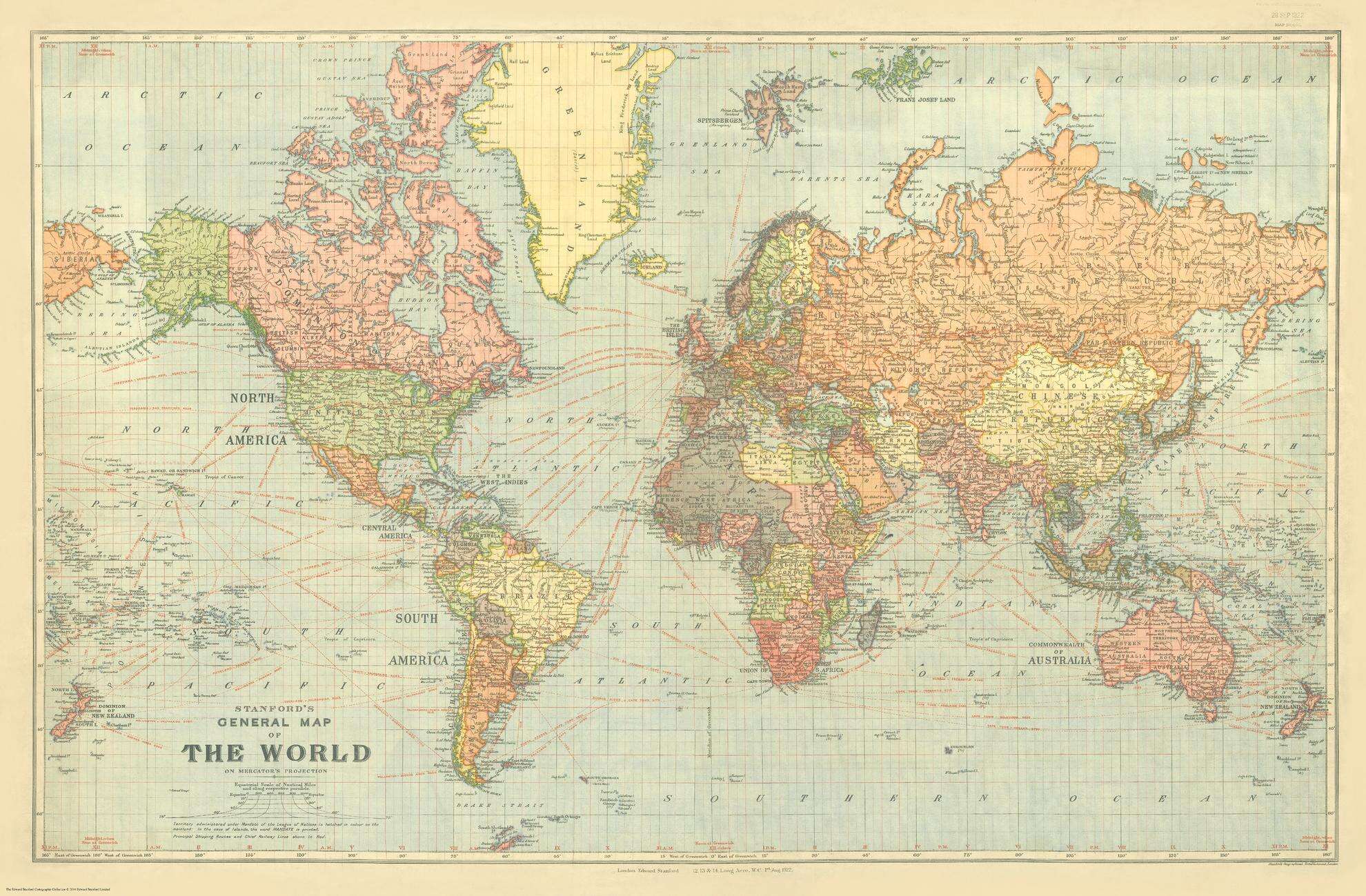 General MWorld on Mercator's Projection (1922) - Stanfords