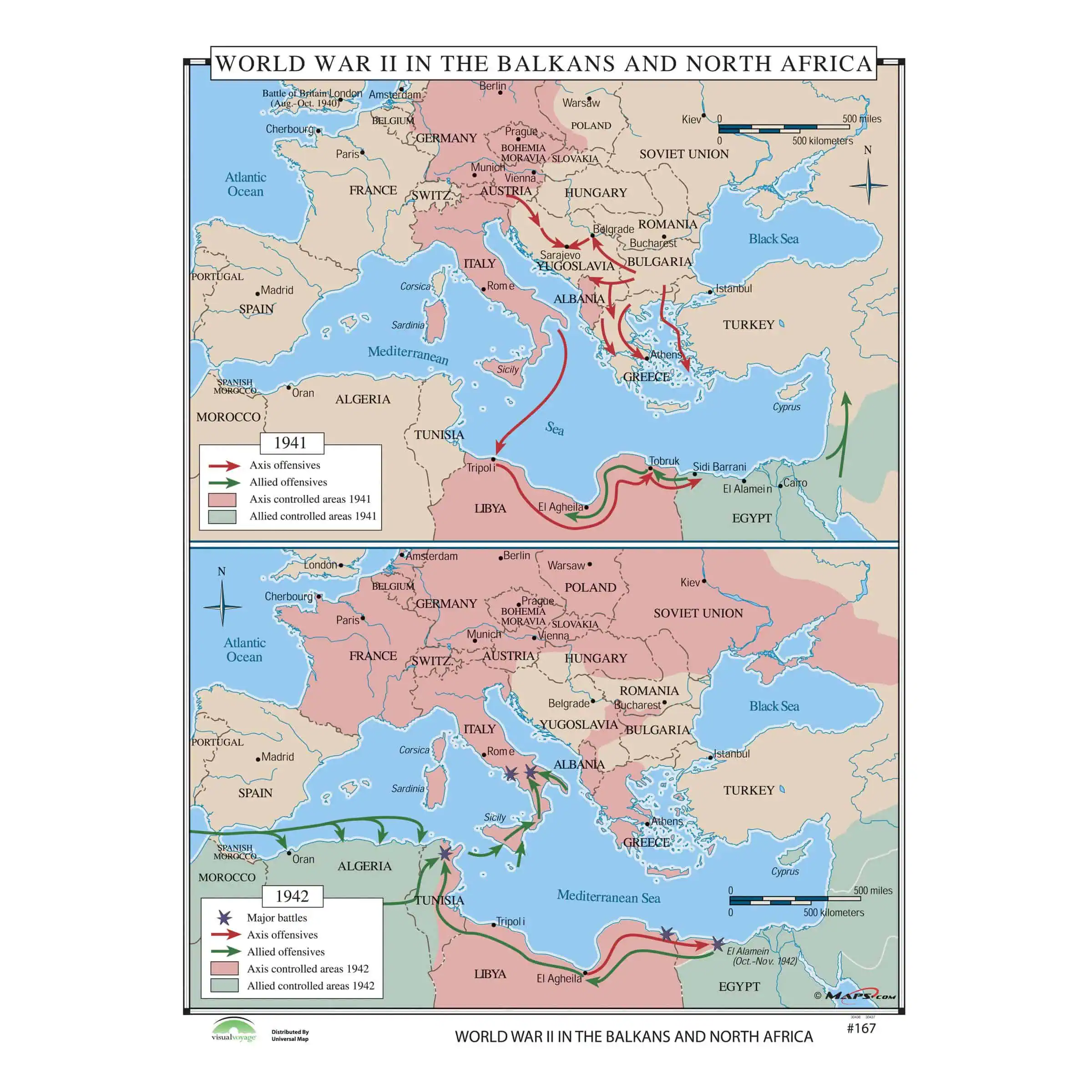 Axis of World War II military campaigns in the Balkans and North Africa, showcasing territorial controls and movements during 1941 and 1942.